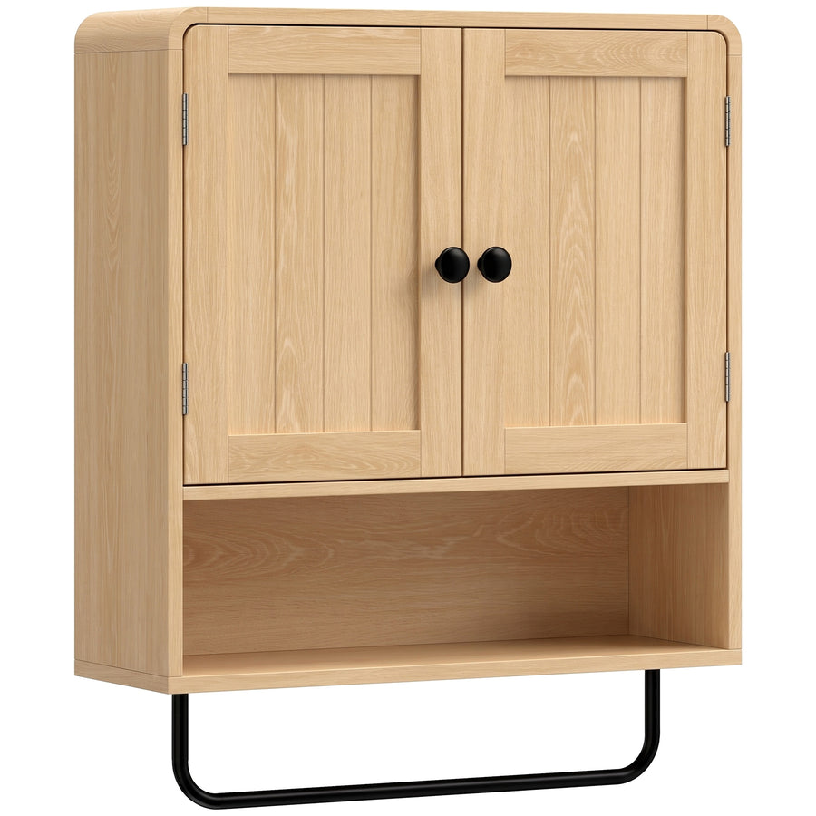 HOMCOM Bathroom Cabinet Wall Mounted, Bathroom Wall Cabinet with 2 Doors, Adjustable Shelf Storage for Toilet, Oak