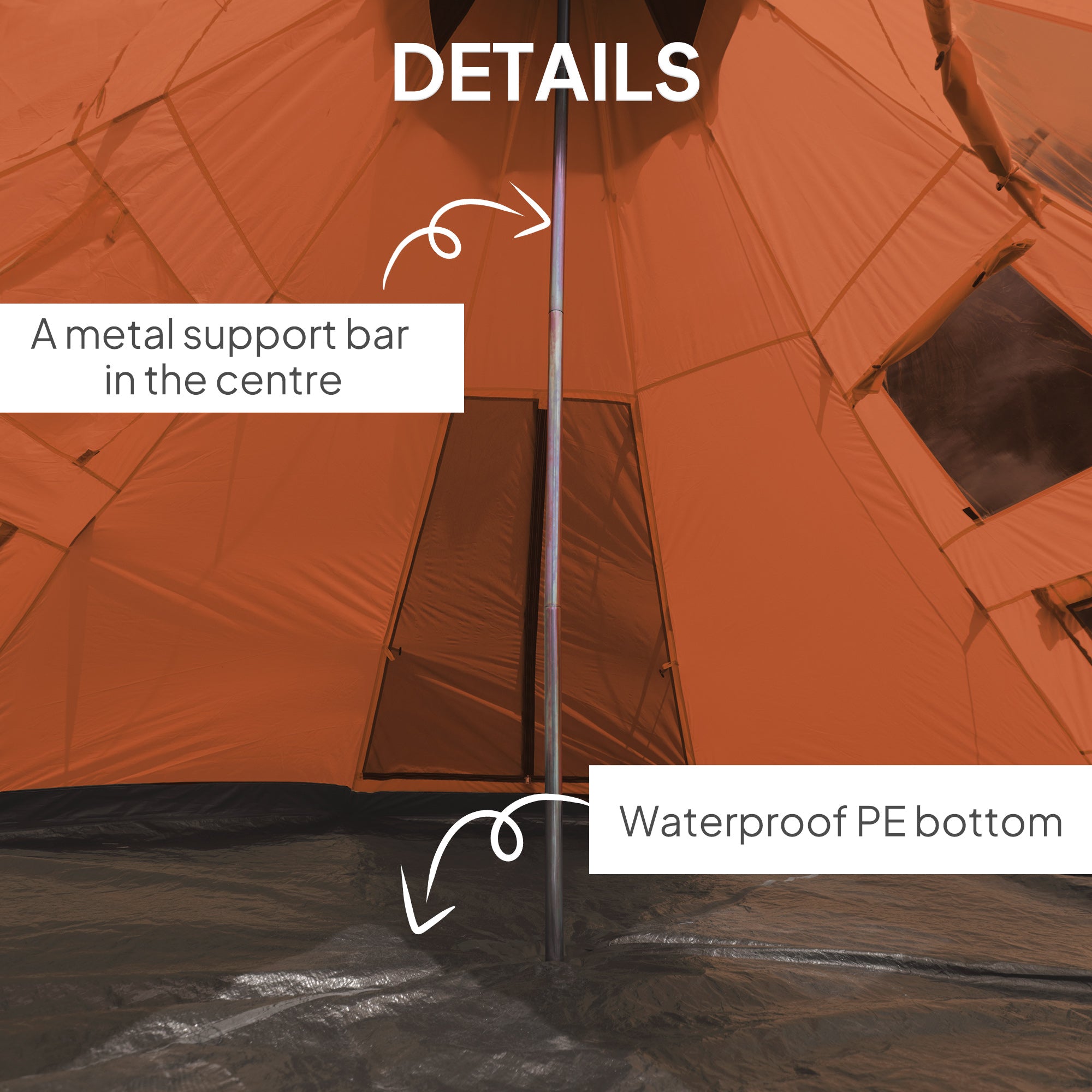 Outsunny 6 Men Tipi Tent with Carry Bag - Orange