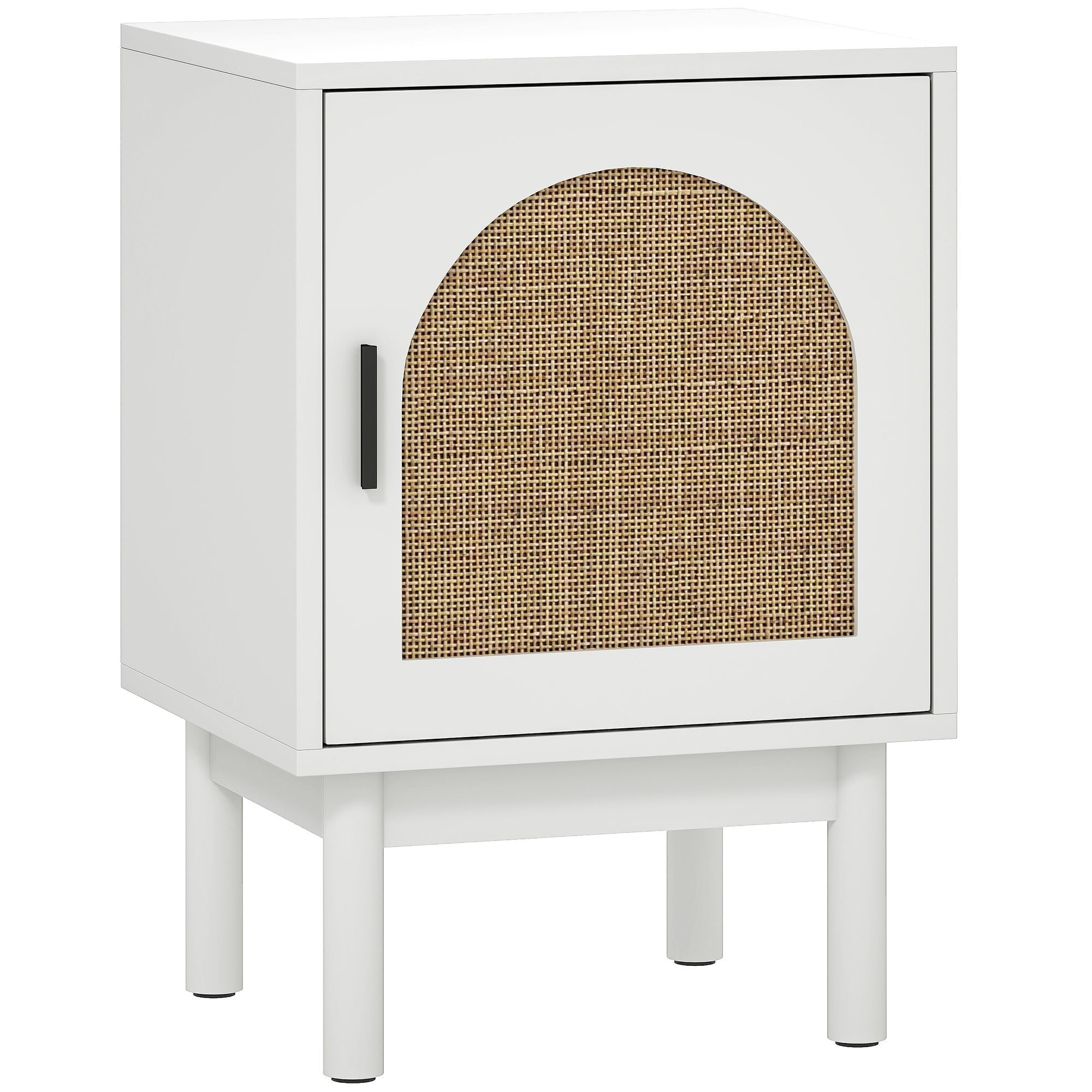 HOMCOM Rattan Bedside Table for Bedroom - White