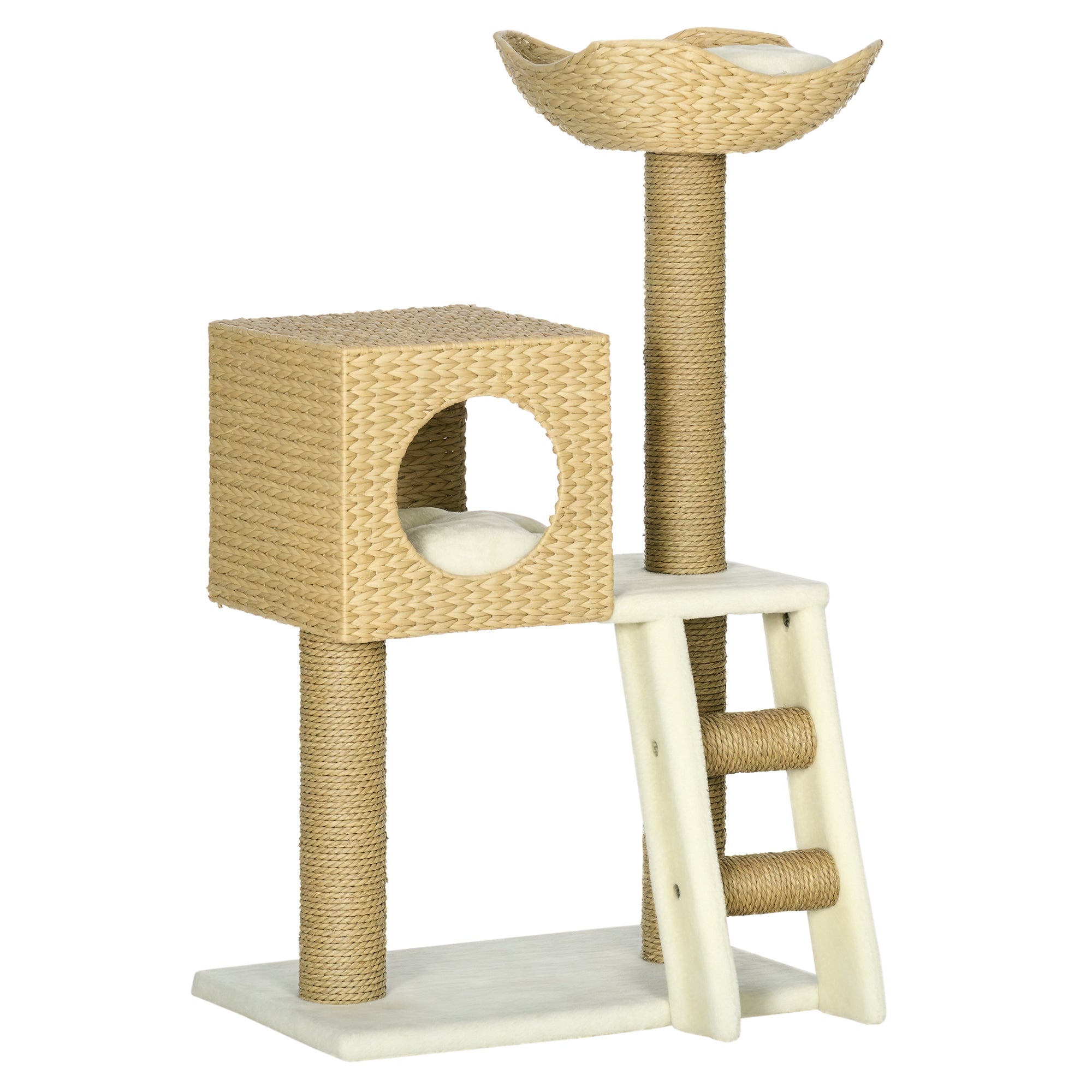 PawHut Cat Tree, with Scratching Posts, Bed, Cat House - Natural Finish