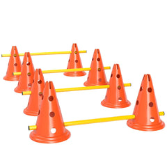 PawHut Dog Agility Equipment Set of Eight Cones, Eight Poles w/ Carry Bag, Four-Piece Adjustable Height Jumping Obstacles