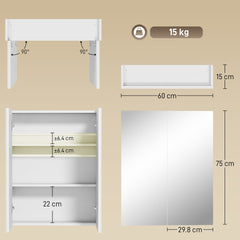 HOMCOM Wall Mounted Bathroom Mirror Storage Cabinet w/ Door Adjustable Shelf, White