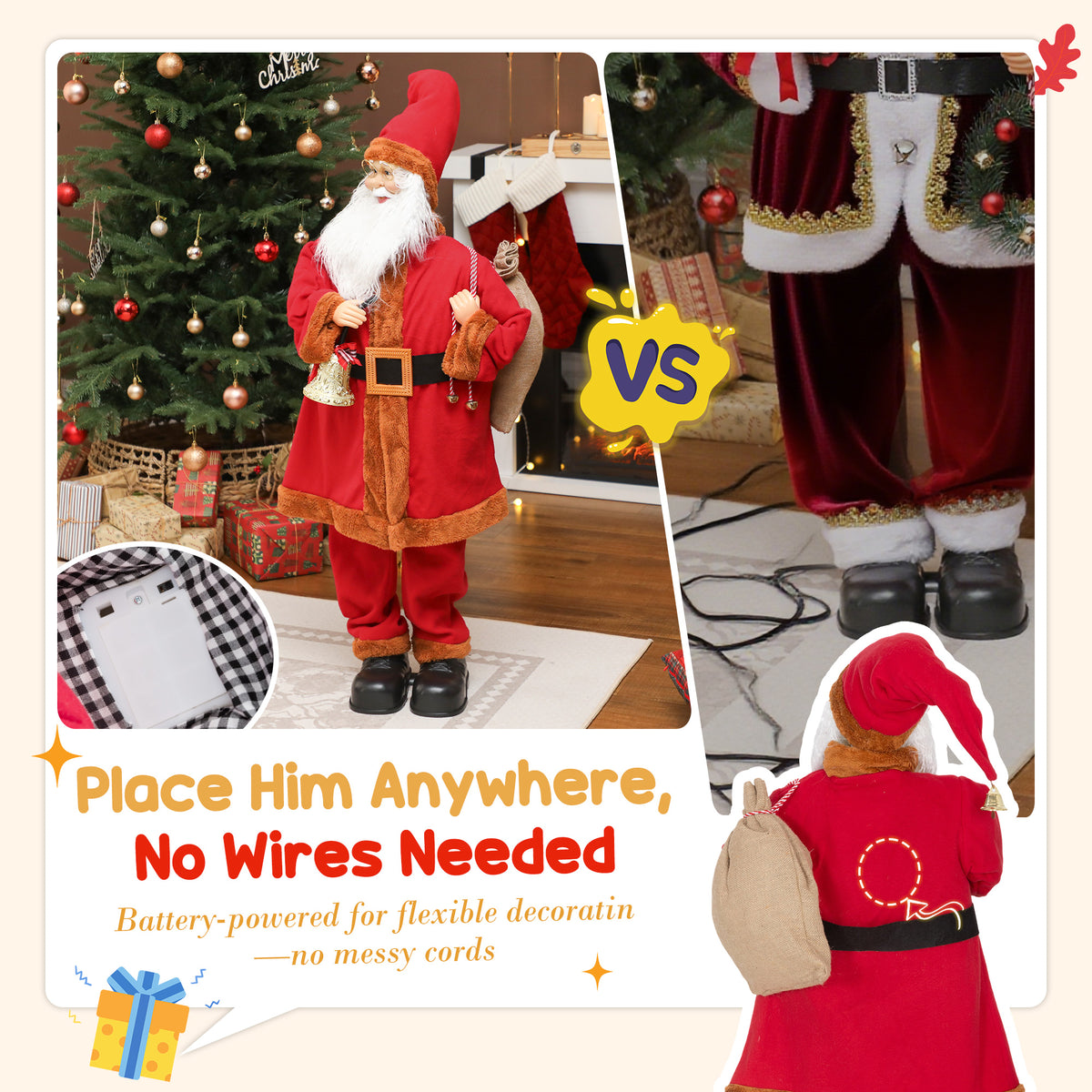 HOMCOM 4ft Singing Santa Claus Figure with with Waving Head- Red