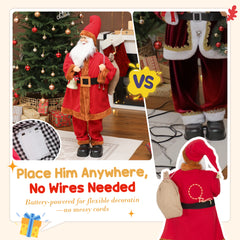 HOMCOM 4ft Singing Santa Claus Figure with with Waving Head- Red