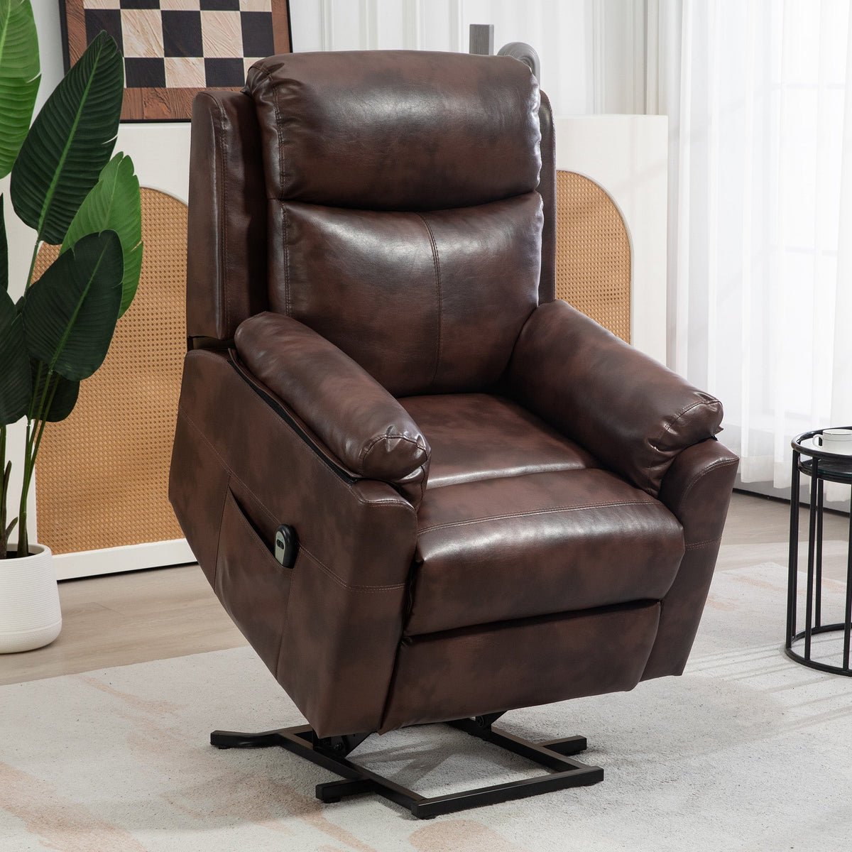 HOMCOM Faux Leather 70  Electric Riser Recliner Chair, Dark Brown