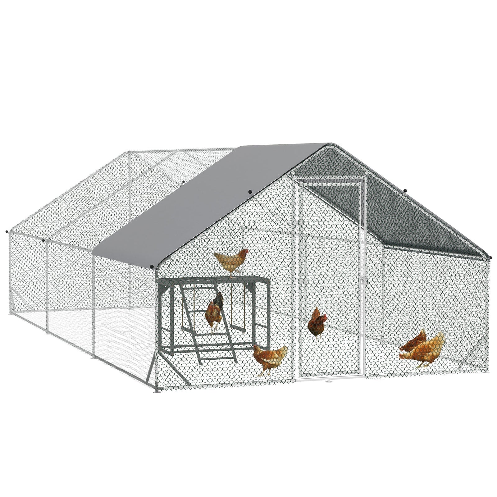 PawHut Walk In Chicken Run with Chicken Activity Shelf and Cover, 3 x 6 x 2m