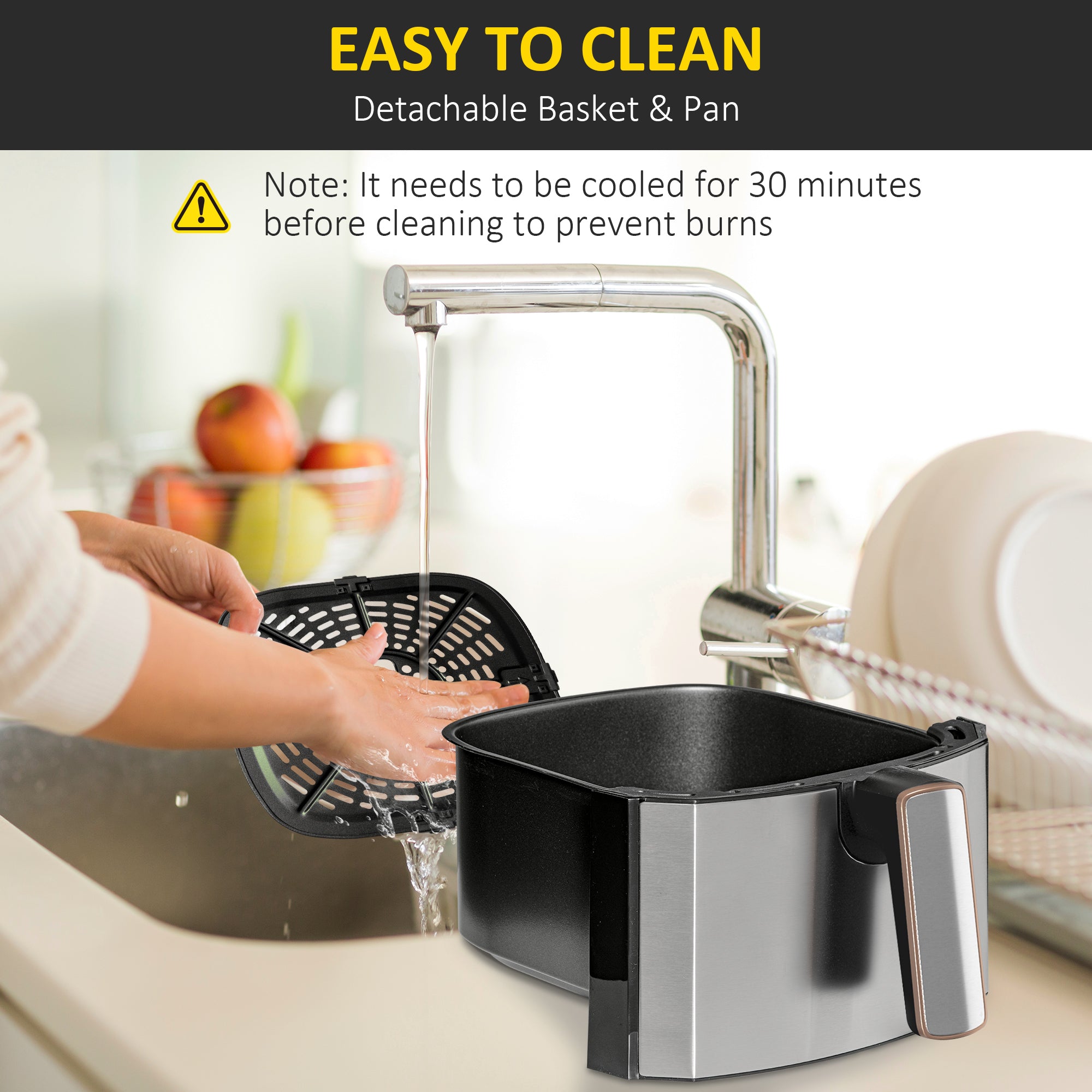 HOMCOM 6.5L Single Basket Air Fryer, 80-200√Ç¬∞C Temperature, Black and Gold Tone