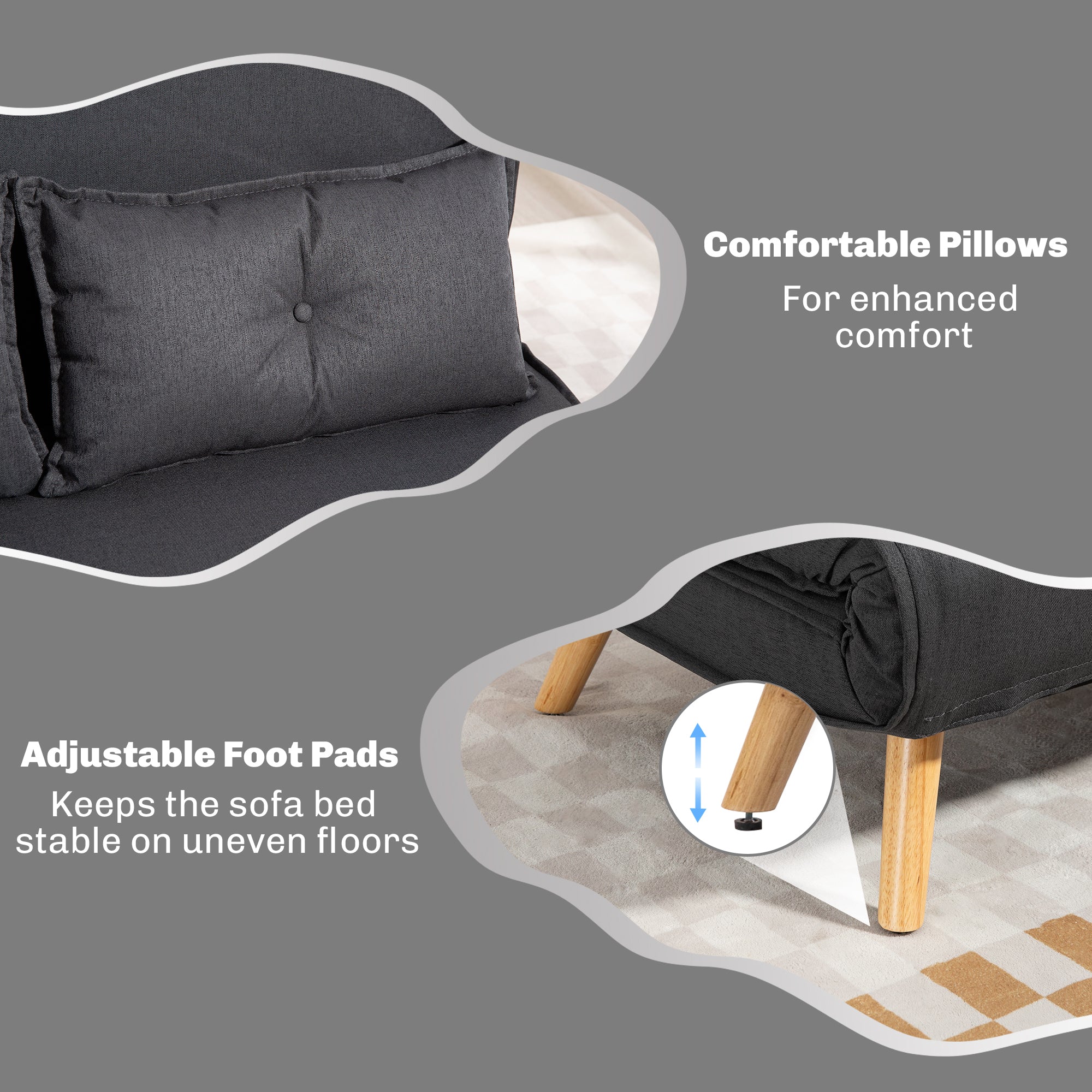 HOMCOM Two-Seater Linen-Look Sofa Bed - Charcoal Grey