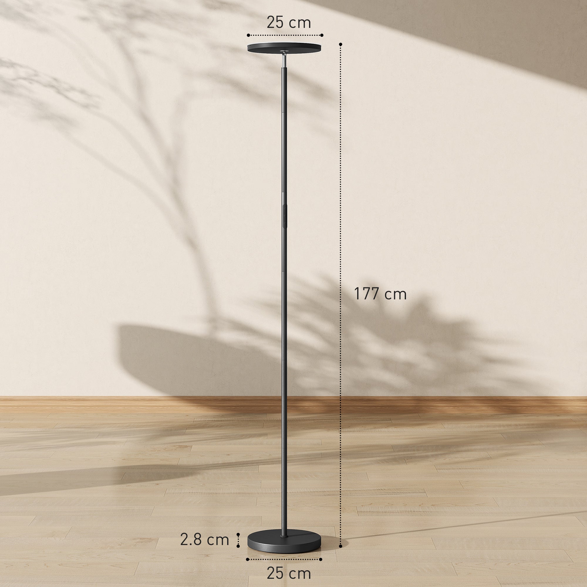 HOMCOM RGB Uplighter Floor Lamp, Tall Dimmable Standing Lamp with Remote & Touch Control, 350Â° Rotatable Head for Living Room Bedroom, 2700K-6000K Colour Temperatures, Black