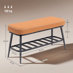 HOMCOM PU Leather Shoe Storage Bench - Brown