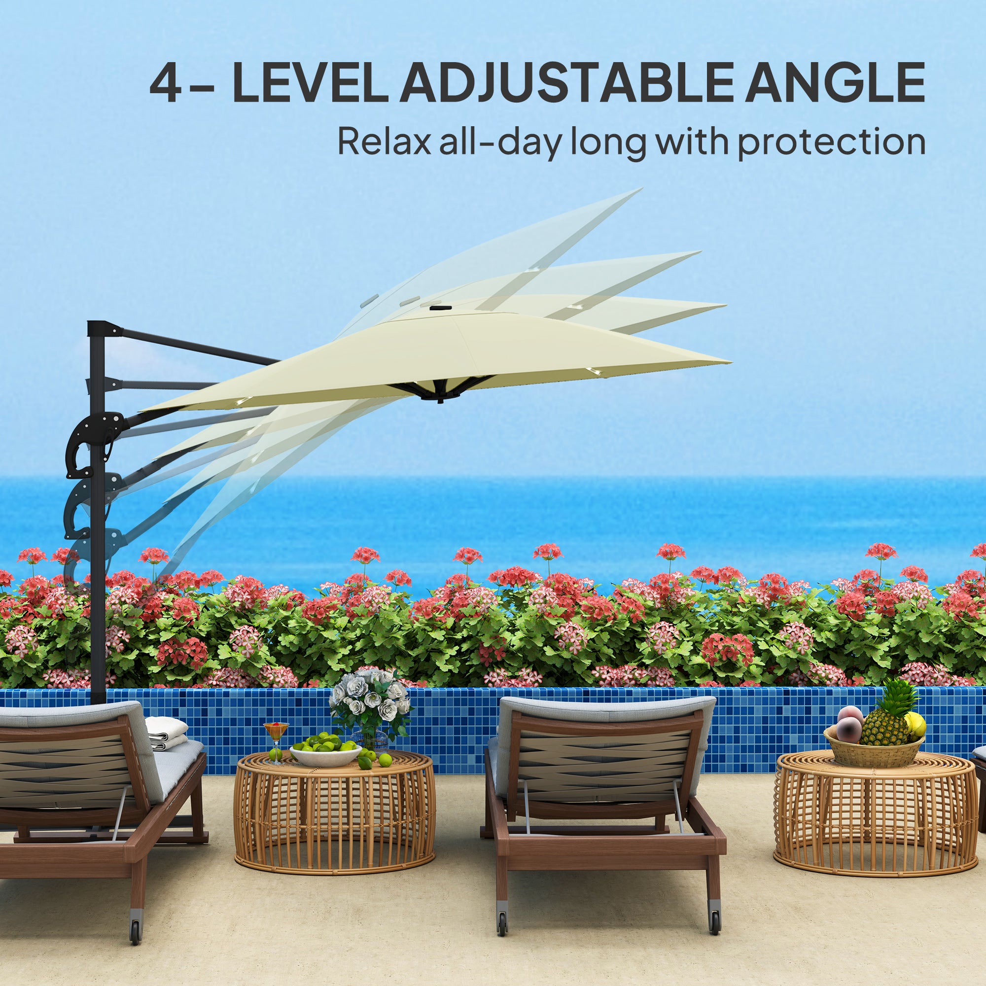 Outsunny 3(m) Cantilever Garden Parasol with Solar Powered Lights, Crank Handle & Cross Base, UPF 50+, 360√Ç¬∞ Rotation, Cream
