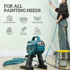 HOMCOM Airless Paint Sprayer, Thinning-Free Electric Paint Spray Gun for Walls, Fences & DIY Projects, 200 Bar High Pressure, 1.5L/min Flow Rate, 7.5m Hose, Indoor & Outdoor Use, Blue