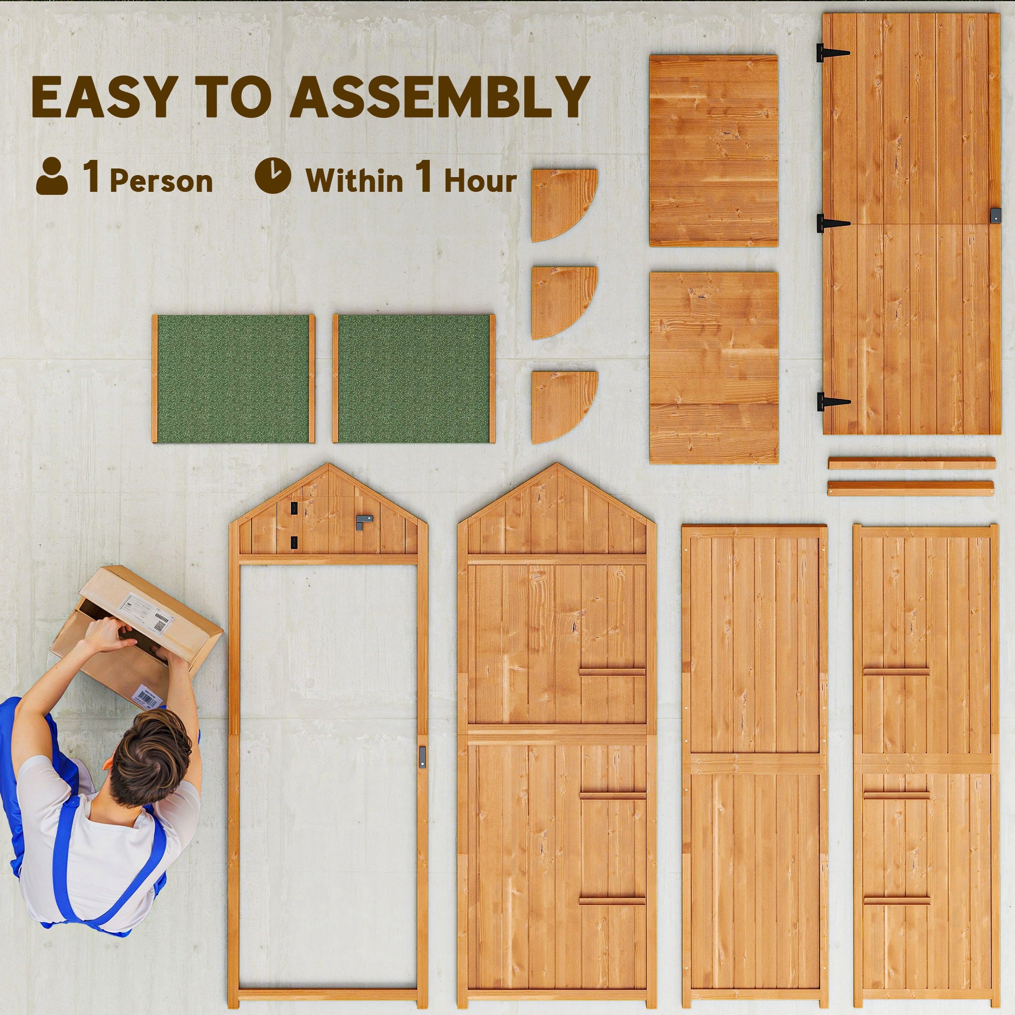 Outsunny Garden Shed Vertical Utility 3 Shelves Shed Wood Outdoor Garden Tool Storage Unit Storage Cabinet, 77 x 54.2 x 179cm - Brown