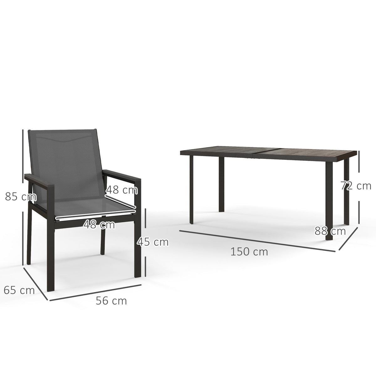 Outsunny Seven-Piece Metal Dining Set, with Glass-Top Table - Grey