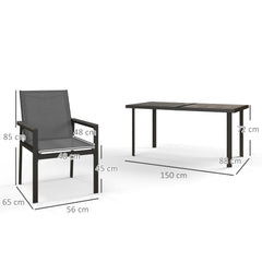 Outsunny Seven-Piece Metal Dining Set, with Glass-Top Table - Grey