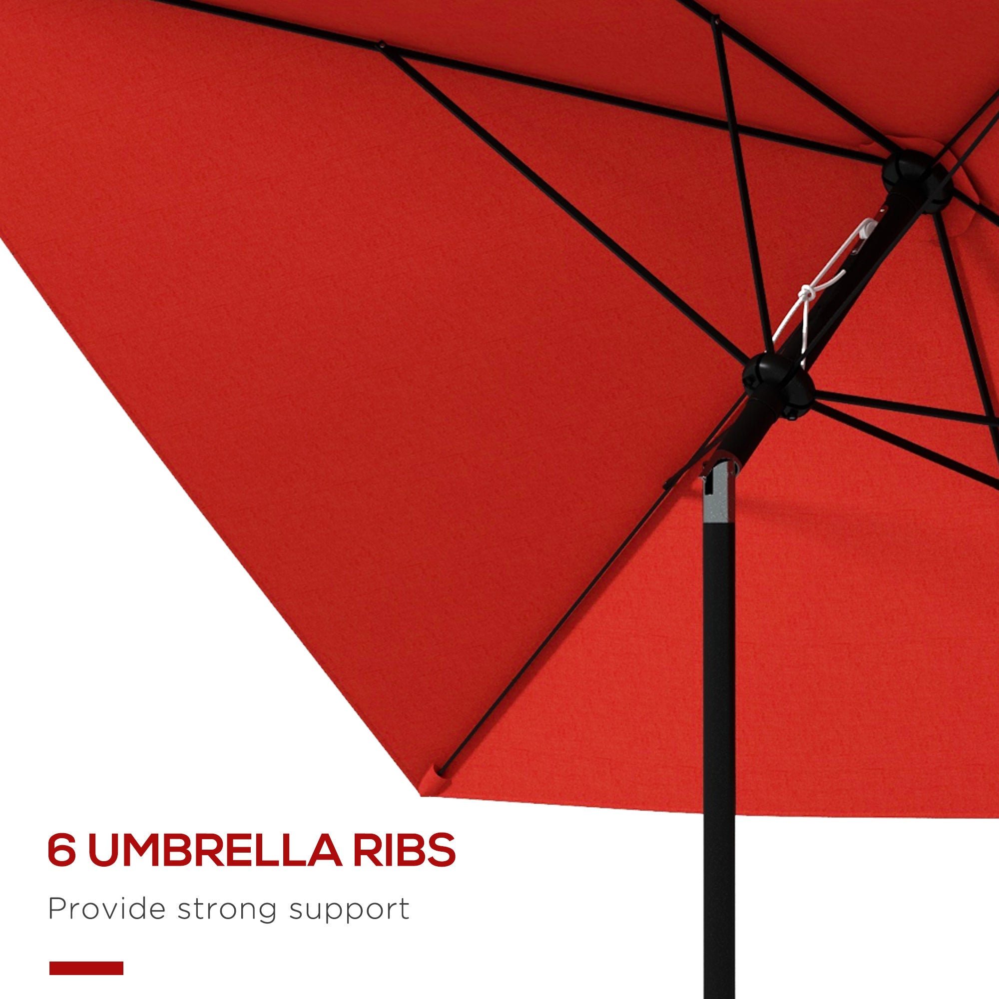 Outsunny 2 x 3(m) Garden Parasol Umbrella, Rectangular Outdoor Market Umbrella Sun Shade with Crank & Push Button Tilt, 6 Ribs, Aluminium Pole, Wine Red