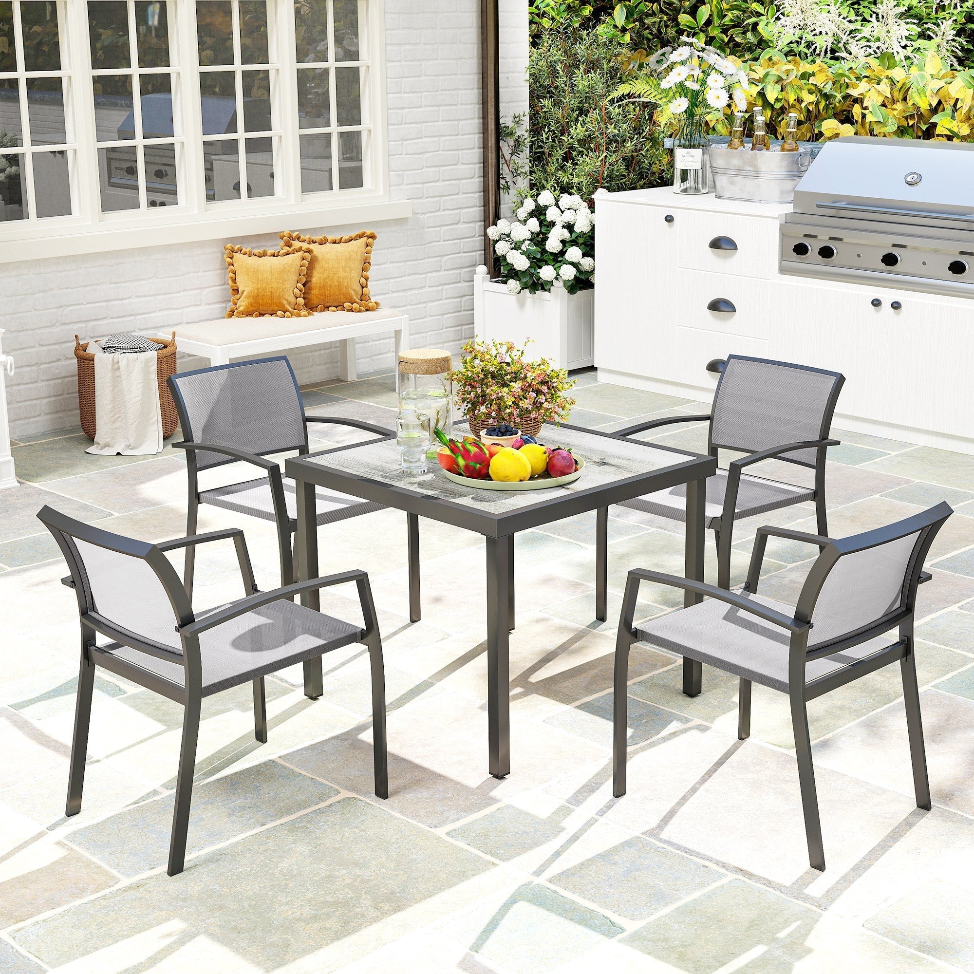 Outsunny Five-Piece Outdoor Garden Dining Set - Grey