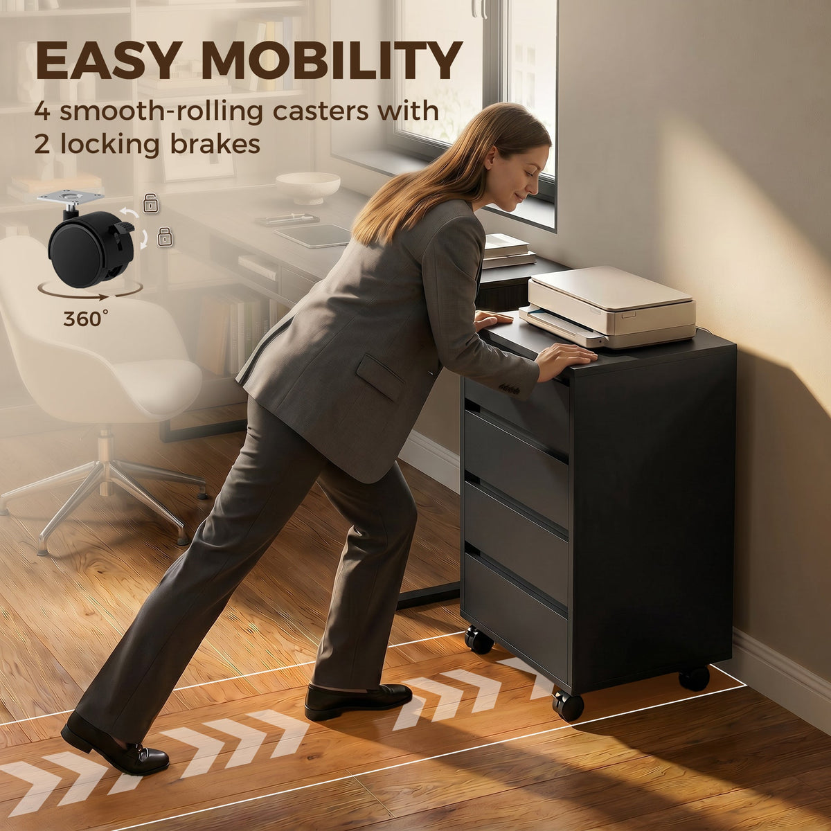 HOMCOM Four-Drawer Office Filing Cabinet, with Wheels - Black