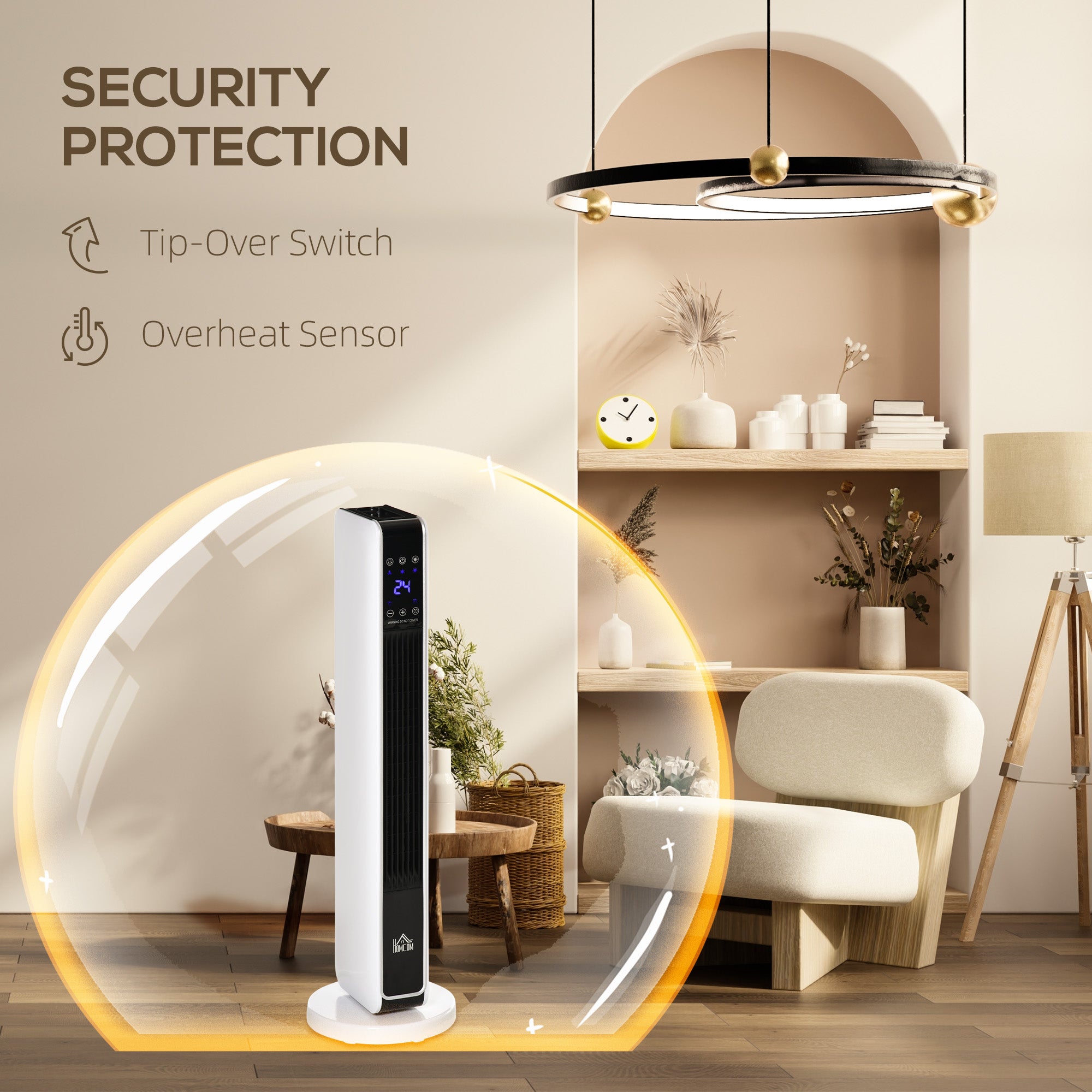 HOMCOM 1100W/2200W Space Heater with 65√Ç¬∞ Oscillation & 8-Hour Timer and Overheat & Tip Over Protection, Room Heater with 2 Heat and Fan for Bedroom, 29 inch