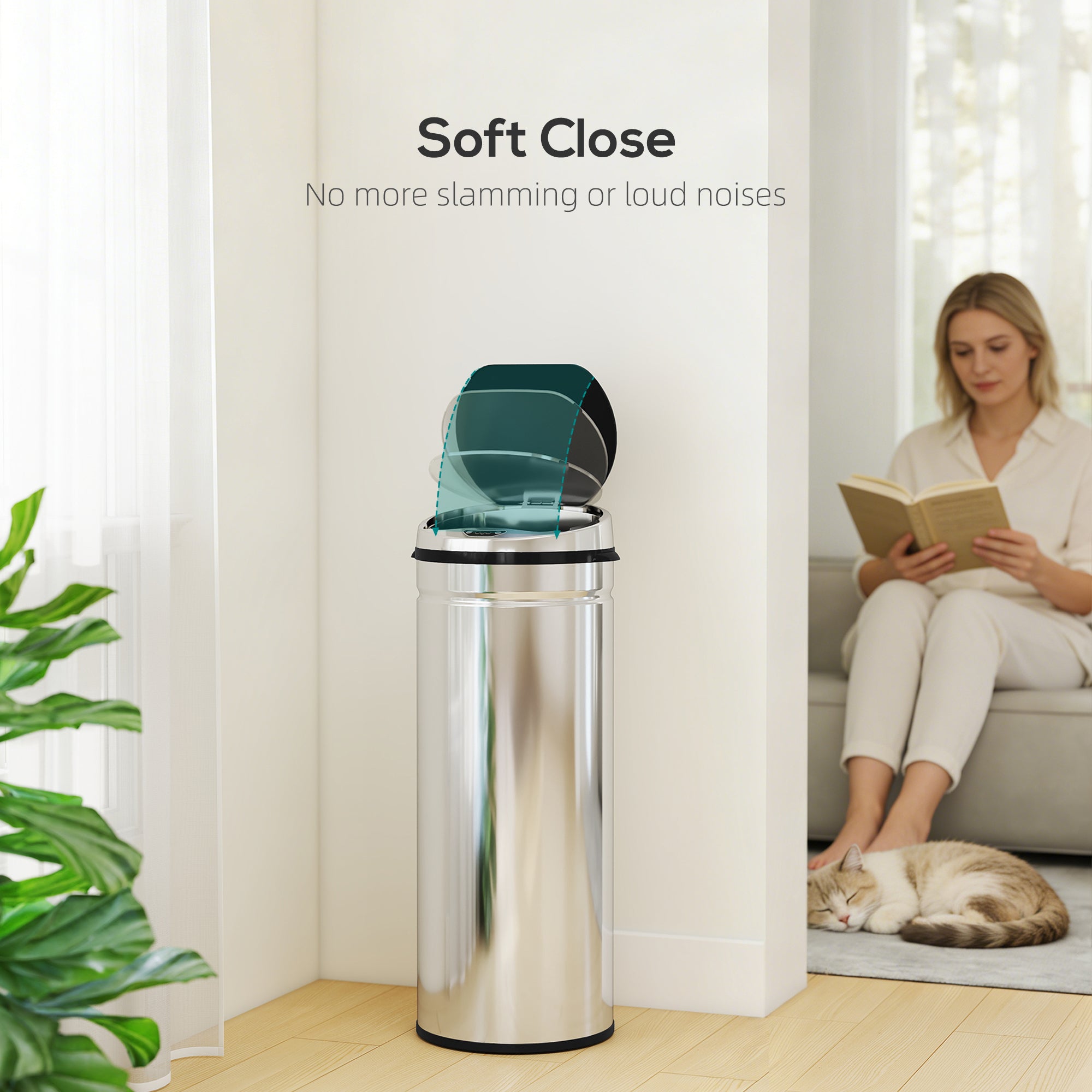 HOMCOM 50L Stainless Steel Sensor Bin - Silver Tone