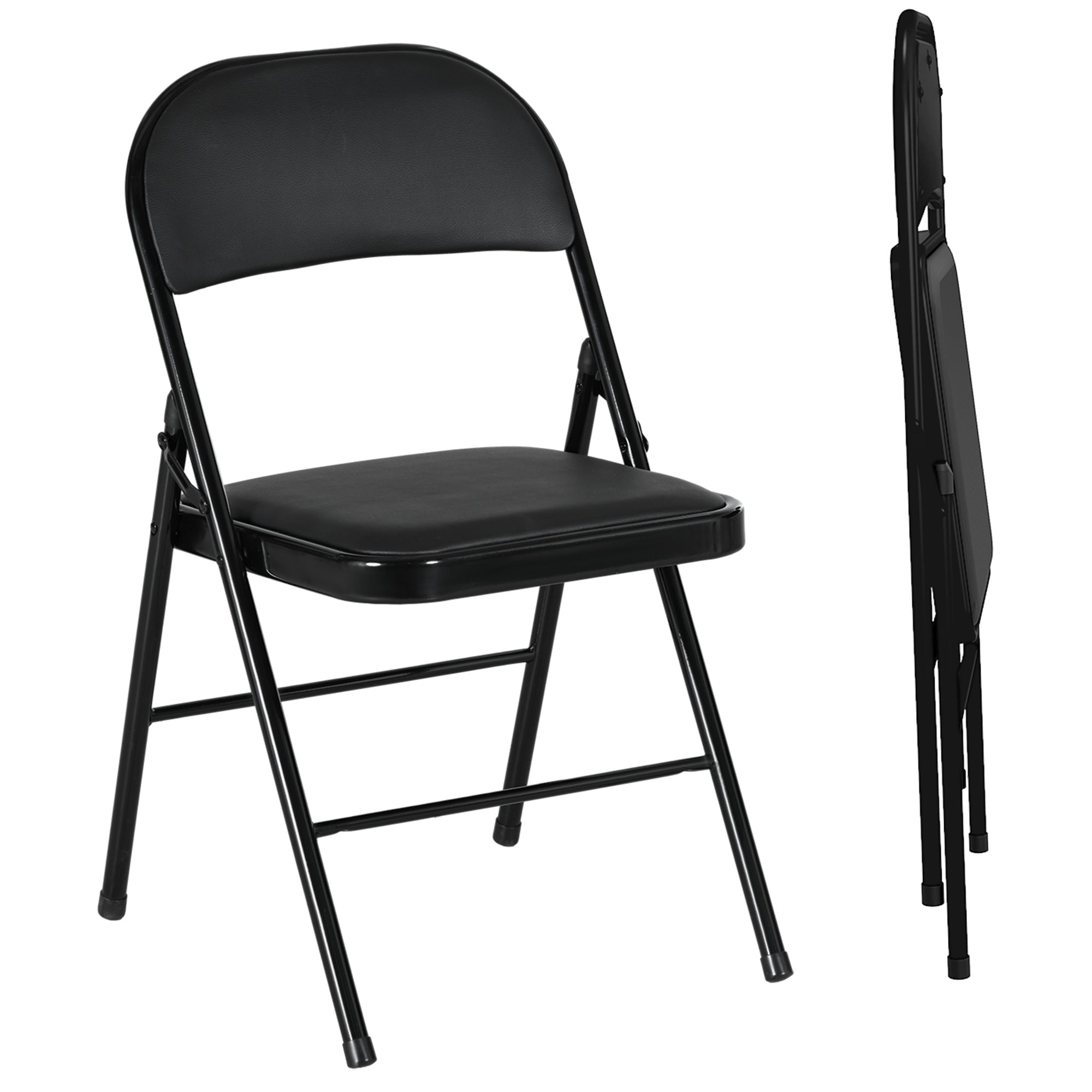 HOMCOM Set of Two Cushioned Folding Chairs - Black