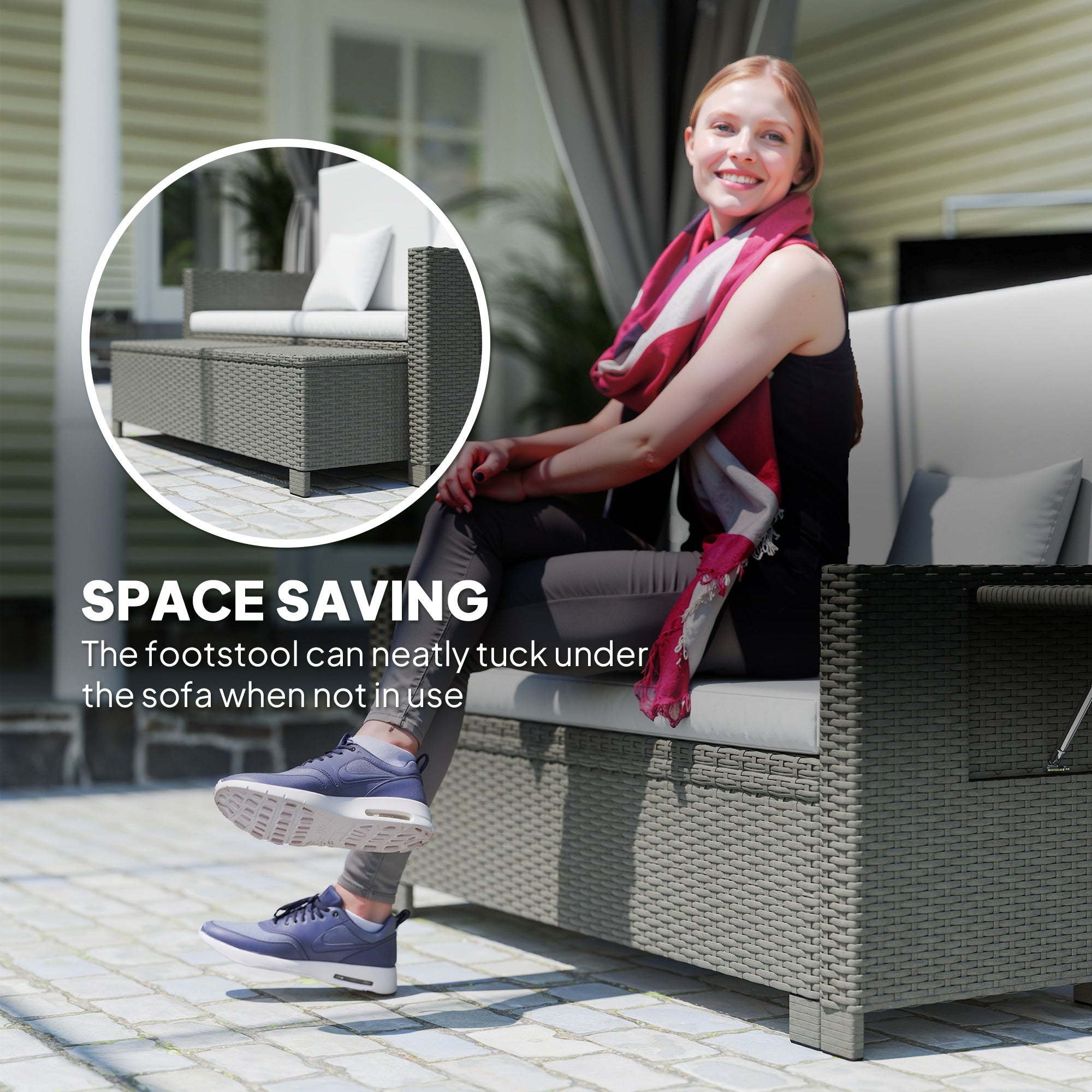 Outsunny Rattan Day Bed, with Footstool - Light Grey