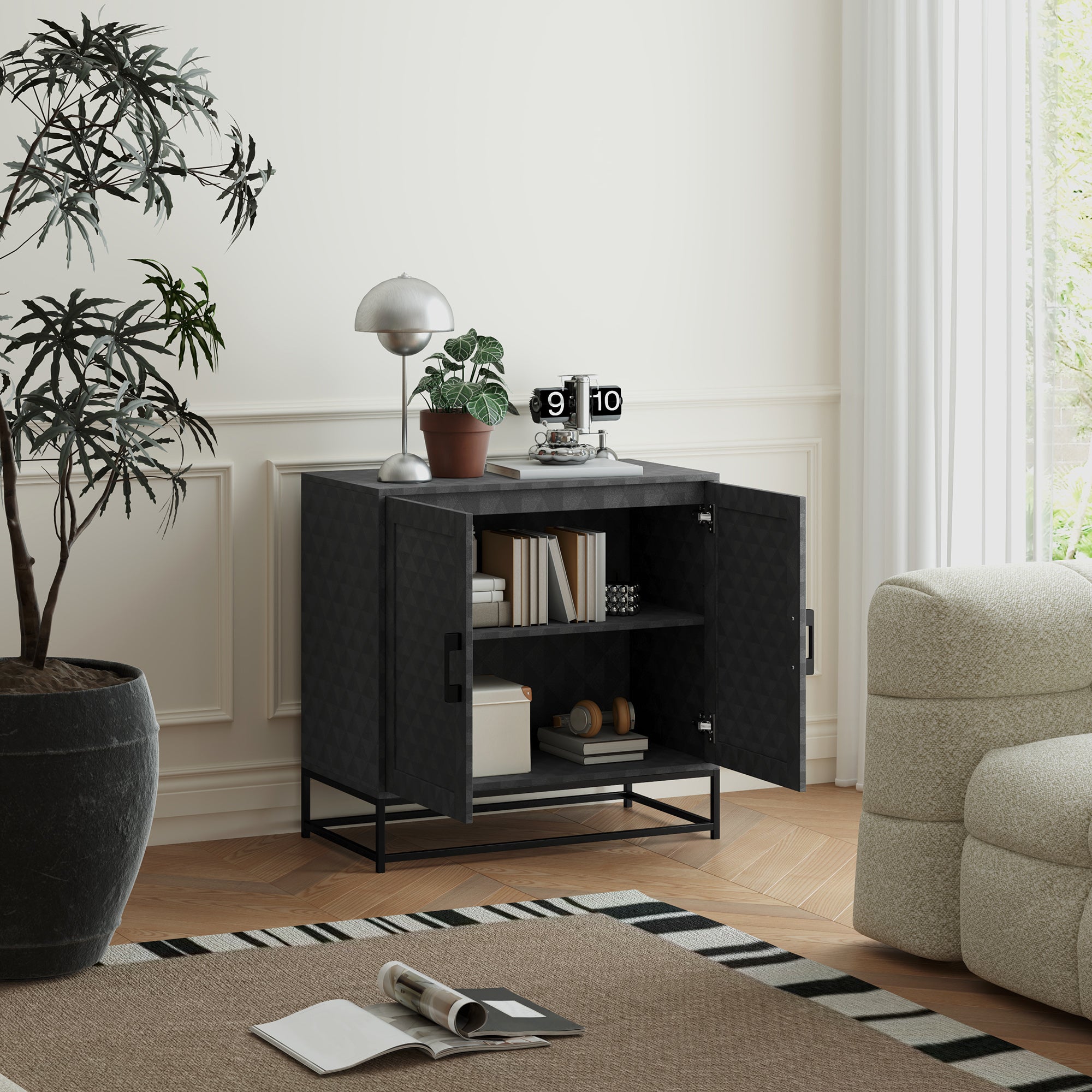 HOMCOM Modern Sideboard, Freestanding Sideboard Storage Cabinet with Adjustable Shelf and 2 Doors for Living Room, Black