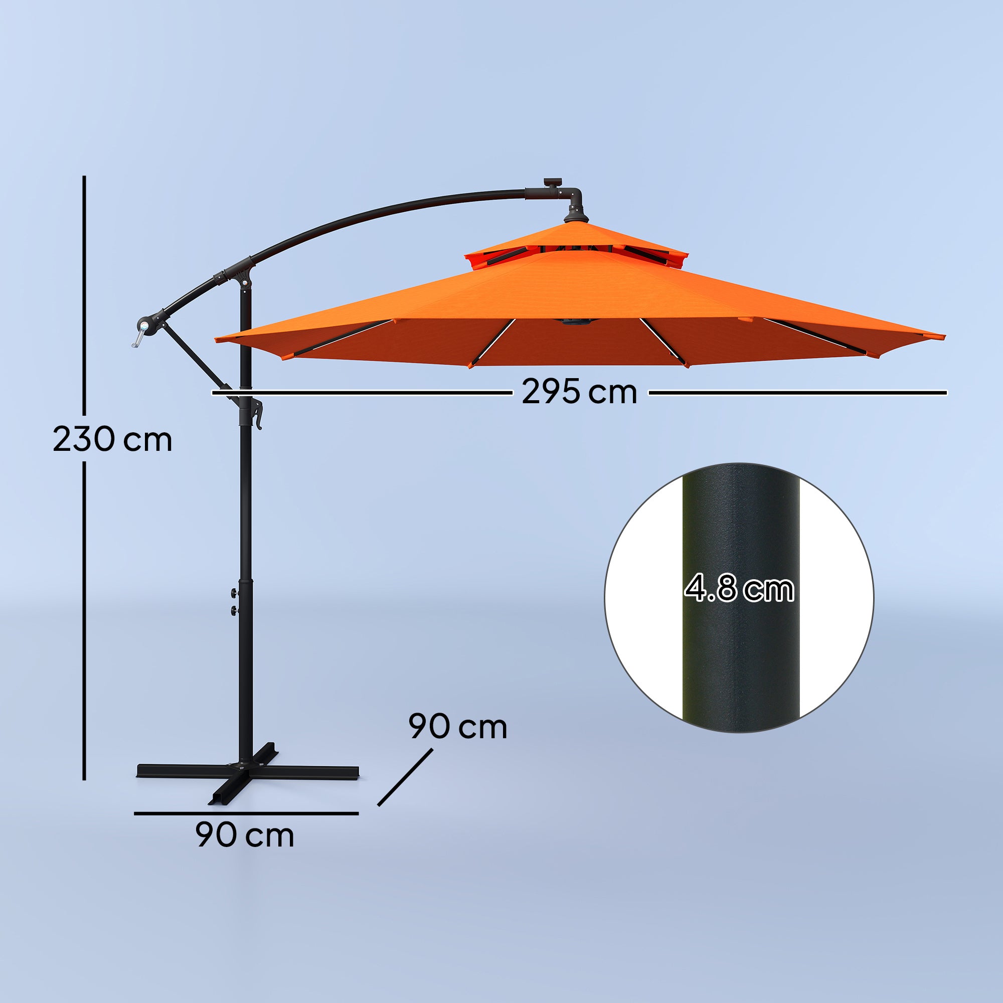 Outsunny 3m LED Light Overhanging Parasol - Orange