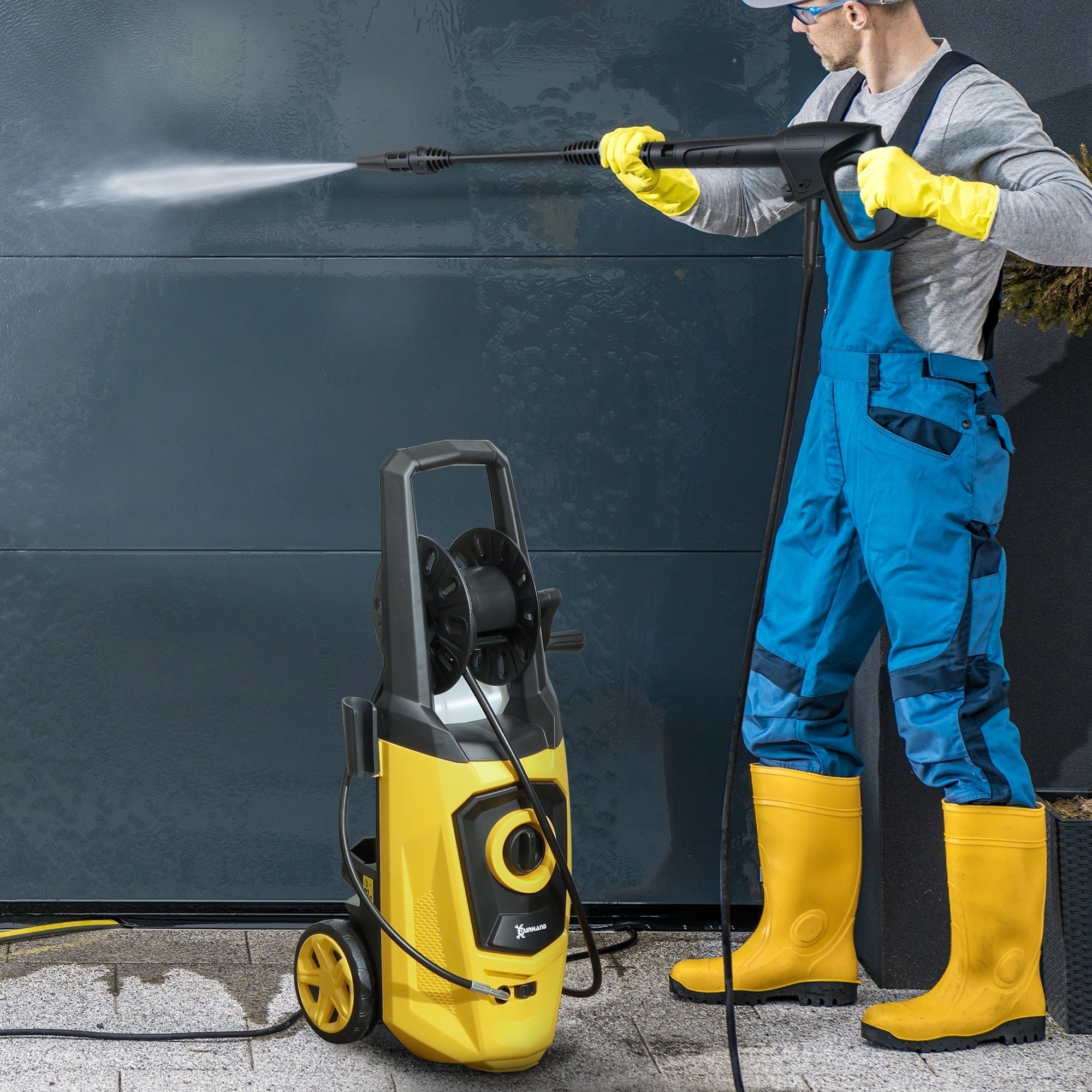 DURHAND 1800W High Pressure Washer, 150 Bar Pressure, 510 L/h Flow, High-Performance Portable Power Washer Jet Wash Cleaner with 6M Hose and Hose Reel for Garden, Car, Furniture, Yellow