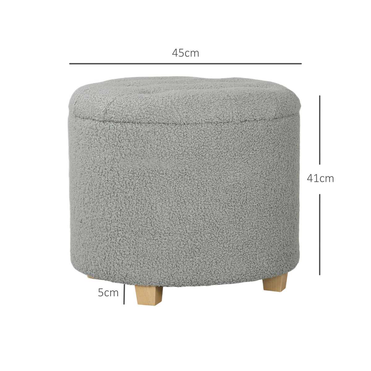HOMCOM 40.5L Teddy Fleece Storage Ottoman - Grey