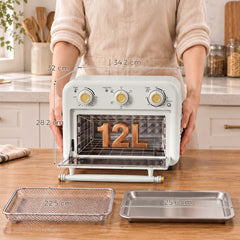 HOMCOM Air Fryer Toaster Oven, Convection Countertop Oven, with Adjustable Temperature and Timer, 12 L, Cream White