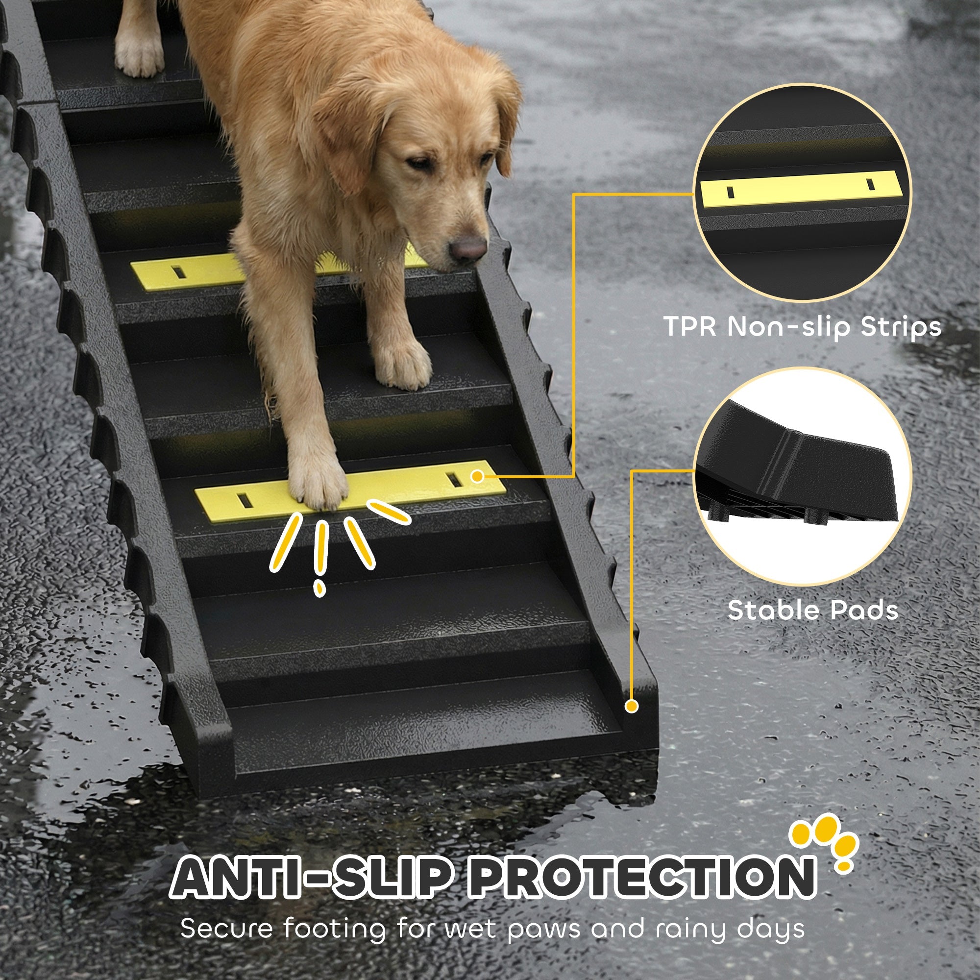 PawHut Dog Car Ramp with Anti-Slip Steps, 10-Steps Pet Stairs for Pets to Access Cars and High Beds, Black
