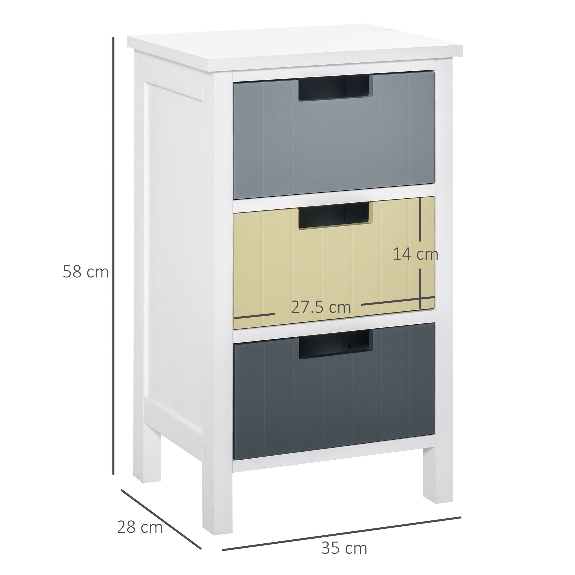 HOMCOM 3 Drawer Storage Tower, Dresser Chest with Wood Top, Organiser Unit for Closets Bedroom Nursery Room Hallway