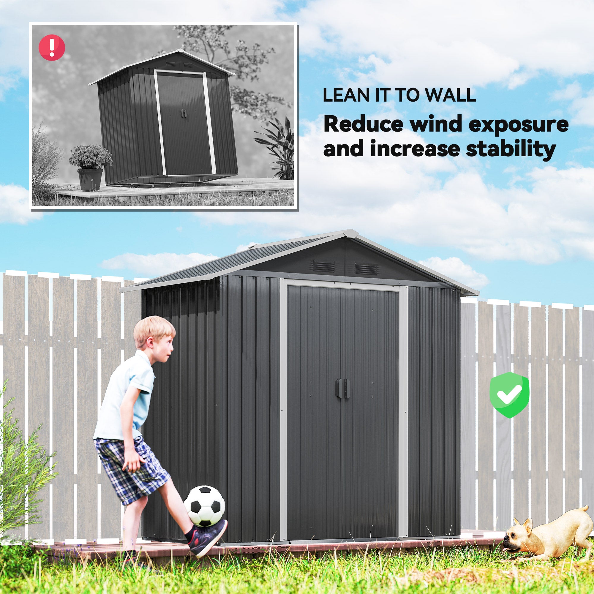 Outsunny 6.5x3.5ft Metal Garden Storage Shed for Outdoor Tool Storage with Double Sliding Doors and 4 Vents, Dark Grey