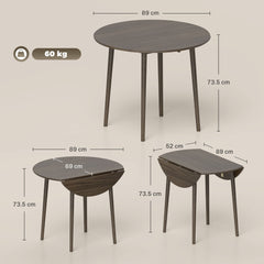 HOMCOM Folding Dining Table for 4, Round Drop Leaf Table, Modern Space Saving Small Kitchen Table with Wood Legs for Dining Room, Grey