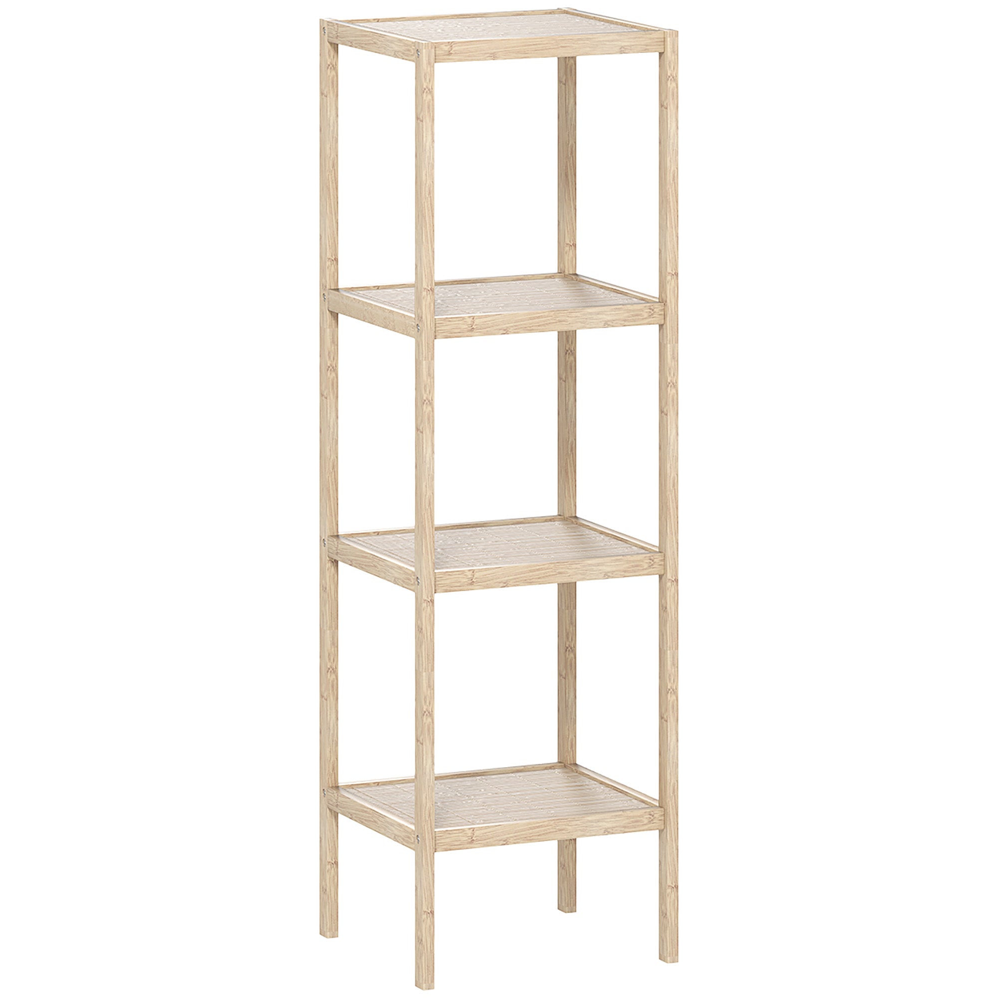 HOMCOM Four-Tier Bamboo Bathroom Shelf - Natural Finish