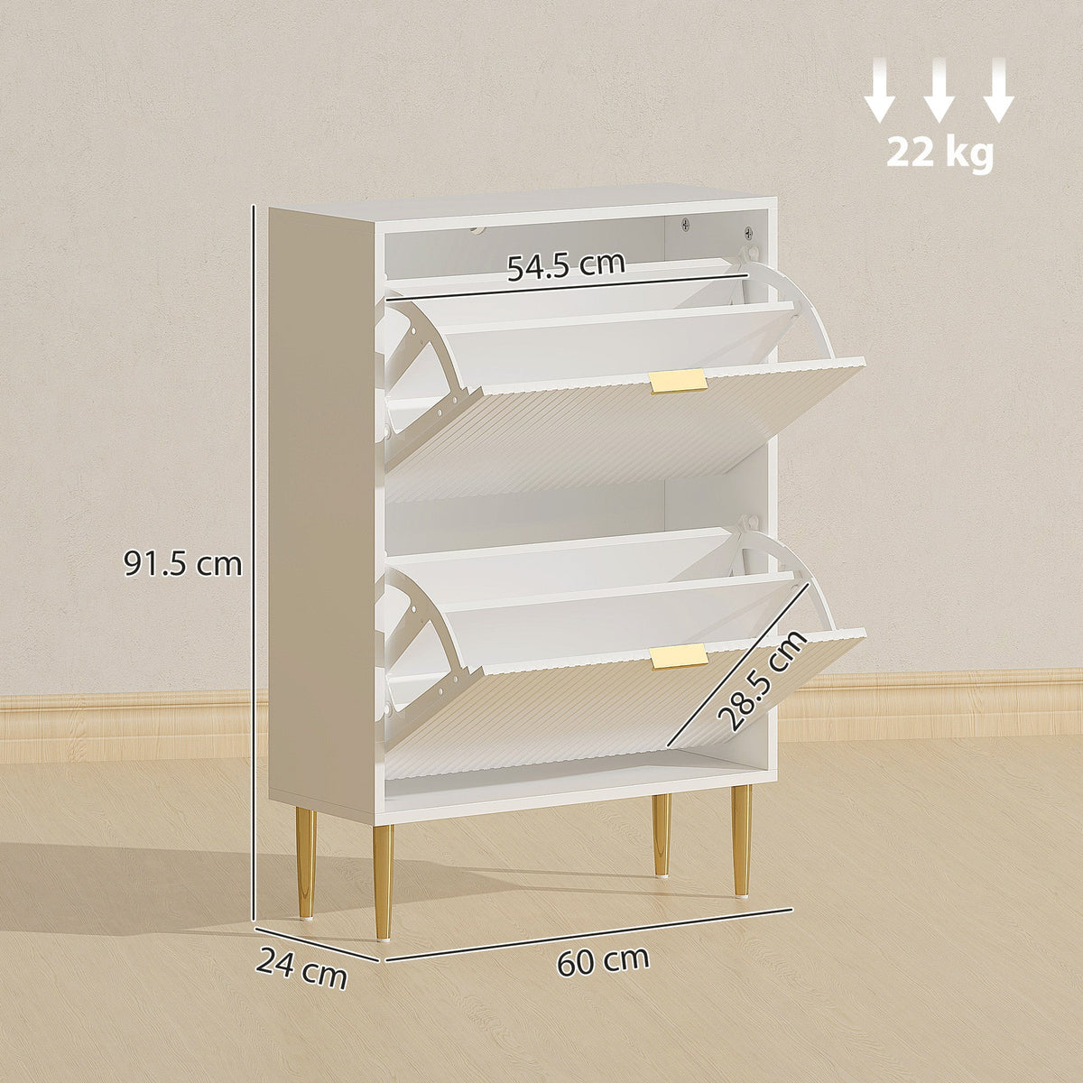 HOMCOM Elegant Two-Drawer Shoe Cabinet - White