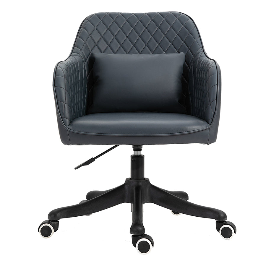 Vinsetto PU Leather Office Chair, Desk Chair, Makeup Vanity Chair with Massage Lumbar Pillow and Rolling Wheels for Bedroom and Home, Deep Blue