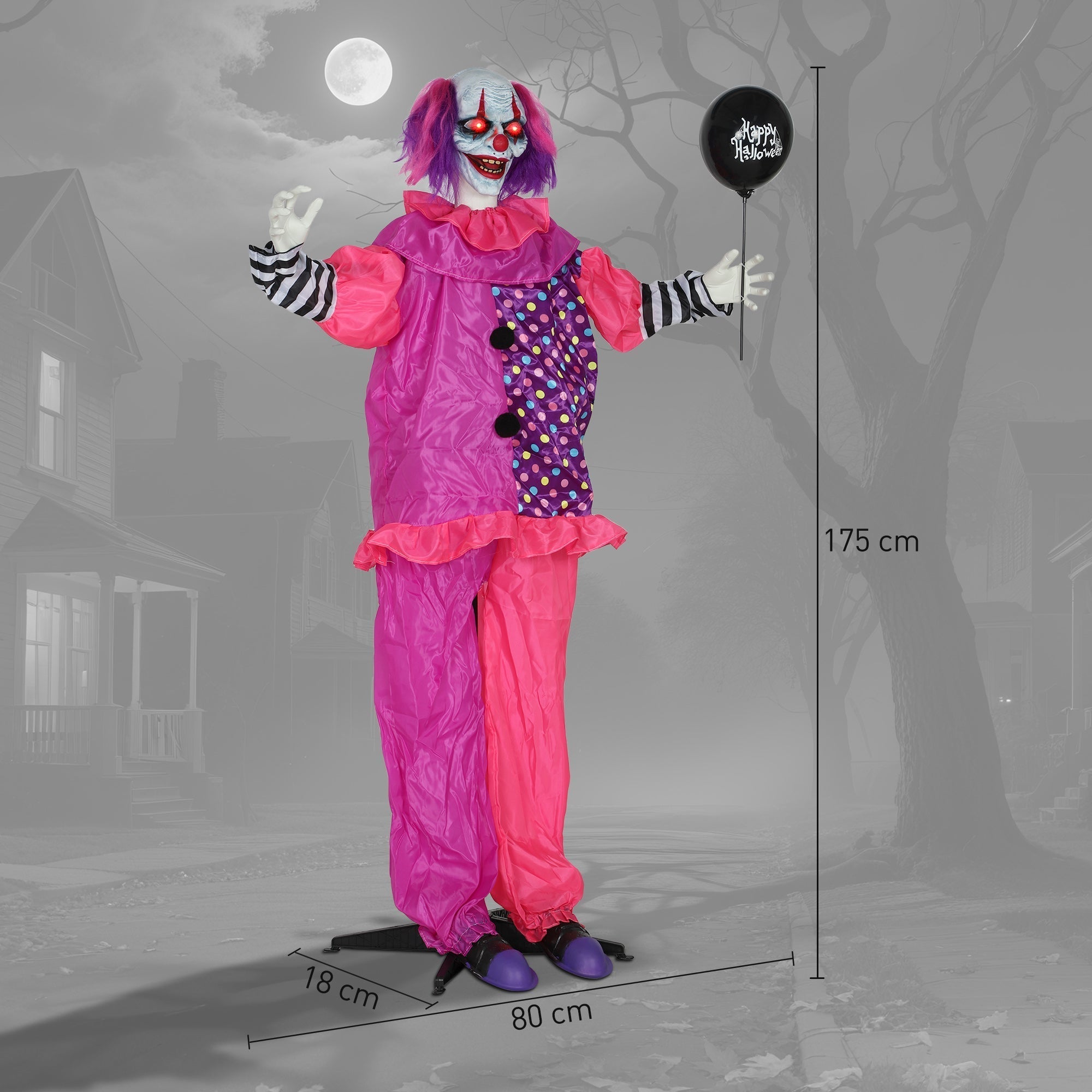 Outsunny 5√¢‚Ç¨¬≤7√¢‚Ç¨¬≥ Scary Animated Clown Decoration - Pink/Purple