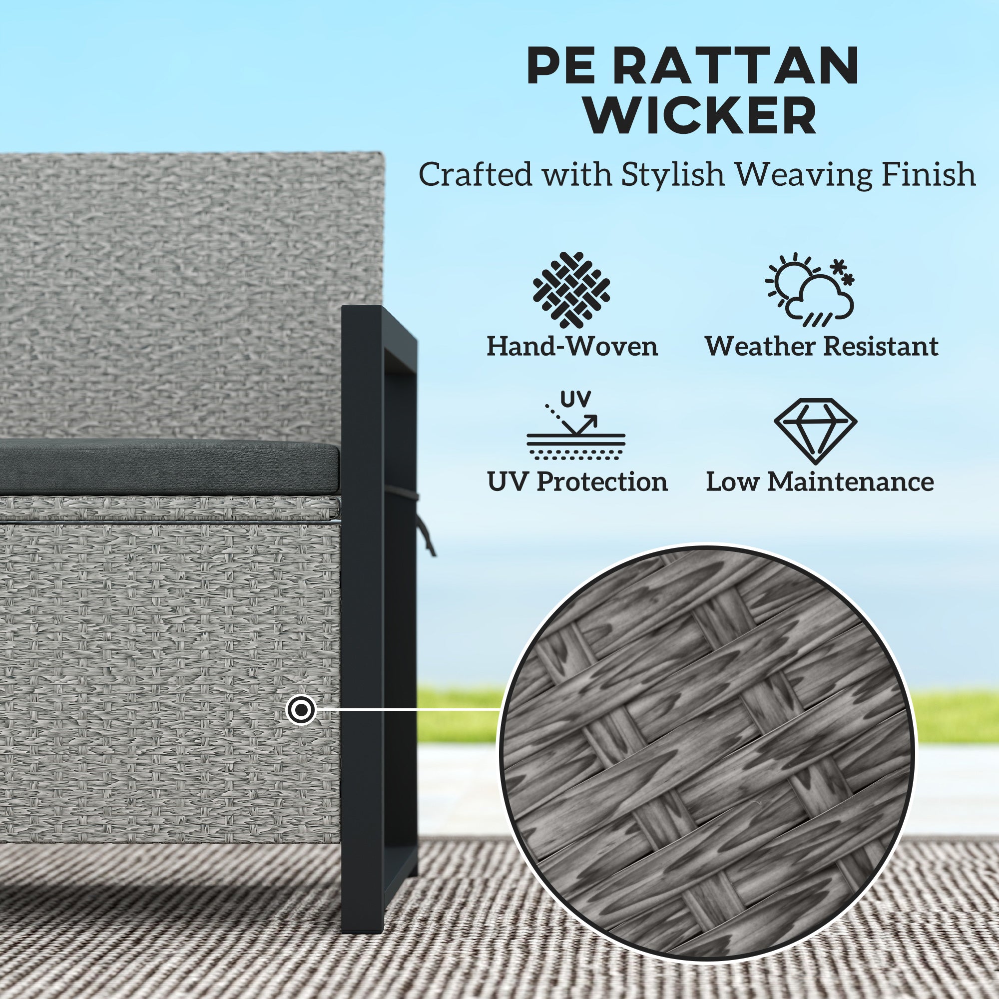 Outsunny 151.5L Storage Garden Bench, with Cushion - Grey