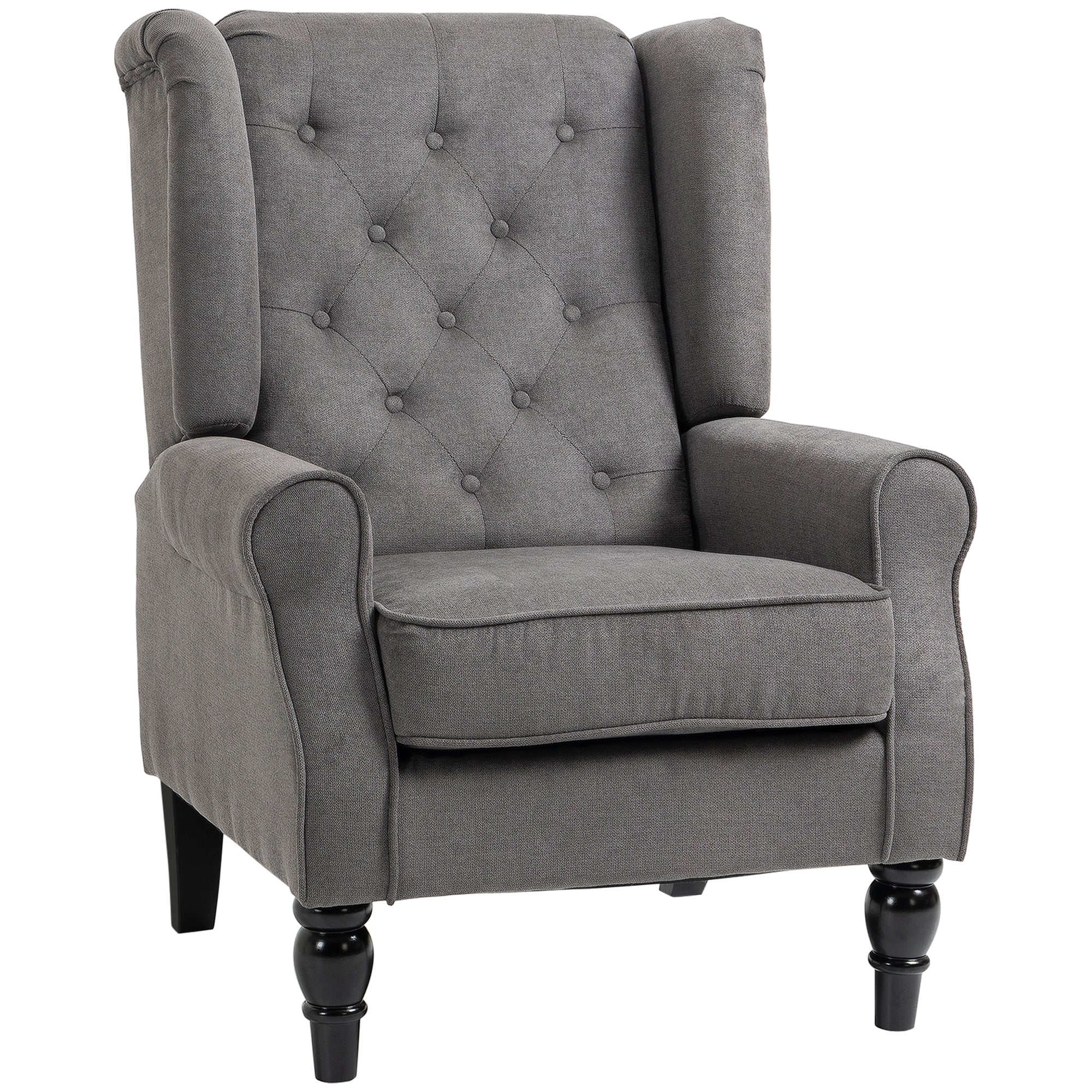 HOMCOM Retro Accent Chair, Linen Wingback Armchair with Wood Frame Button Tufted Design for Living Room Bedroom, Dark Grey