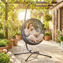 Outsunny Hanging Egg Chair Stand Only, Hammock Chair C-Stand with Hanging Chain, Black