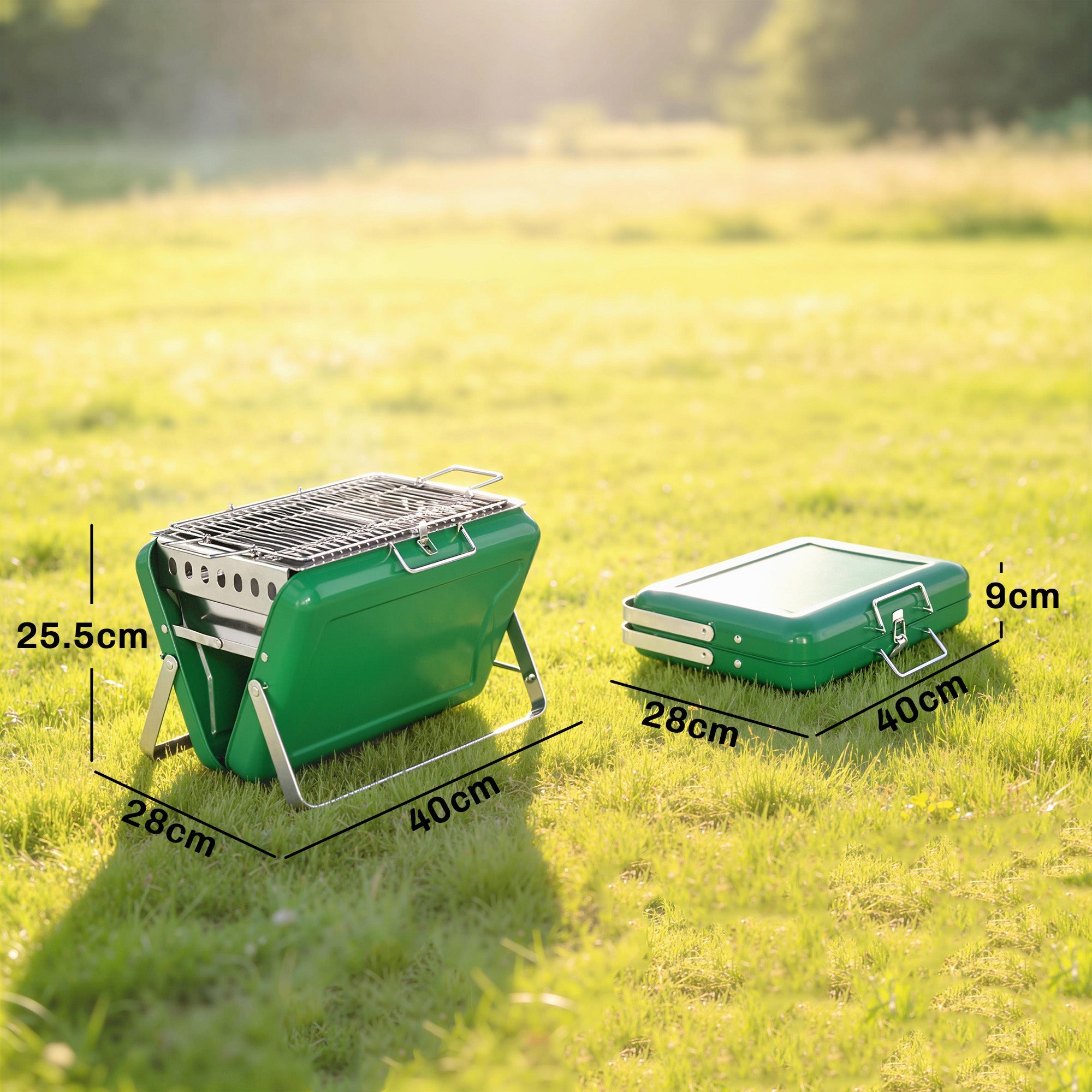 Outsunny Charcoal BBQ Grill Portable Stainless Steel Barbecue with Tilting Grate for Camping Picnic Garden Dark Green