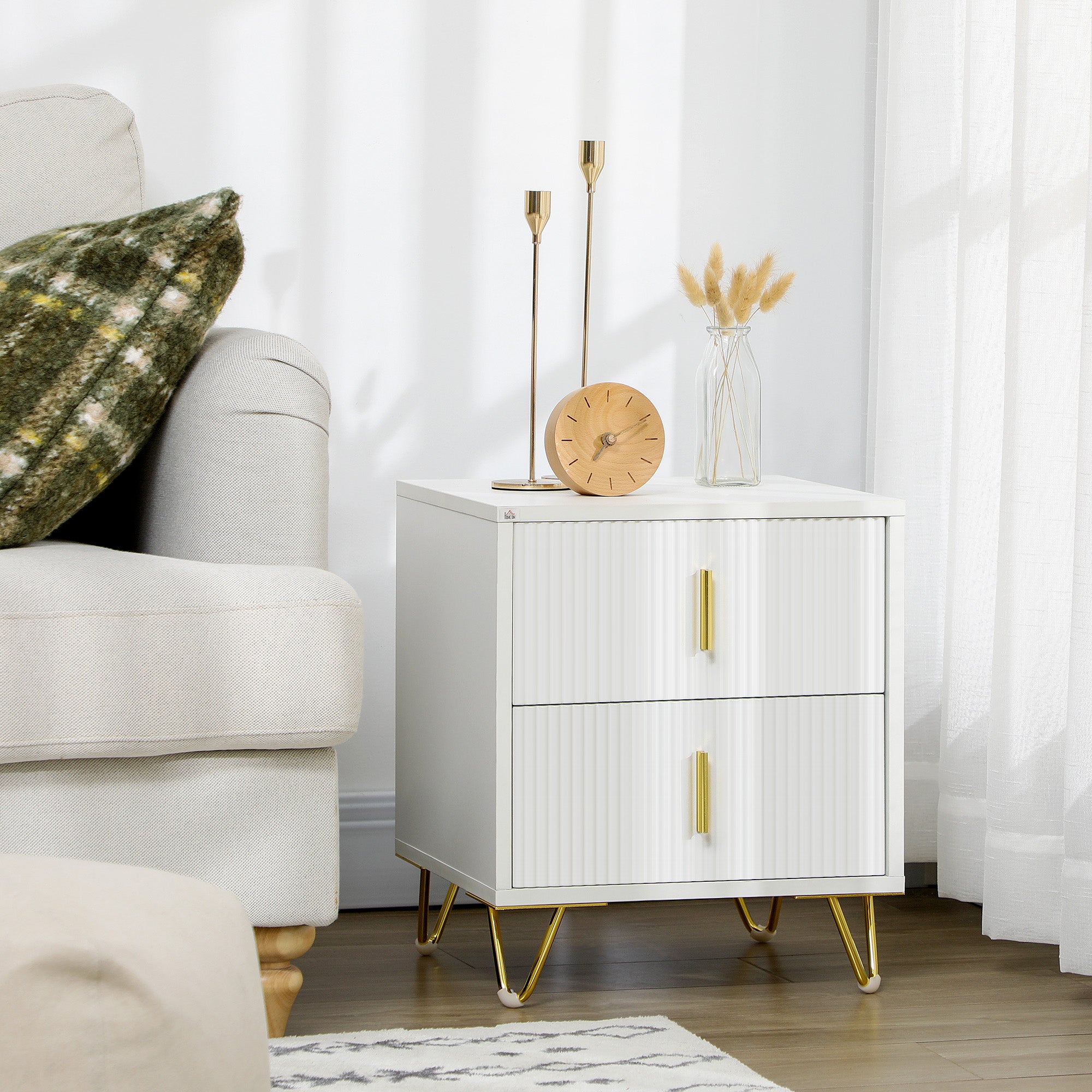 HOMCOM Elegant Chest of Two Drawers - White/Gold-Tone