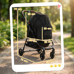 PawHut Dog Stroller, 3 in 1 Foldable Pet Stroller for Small Puppy Cat with Detachable Travel Carrier, Storage Basket, Black