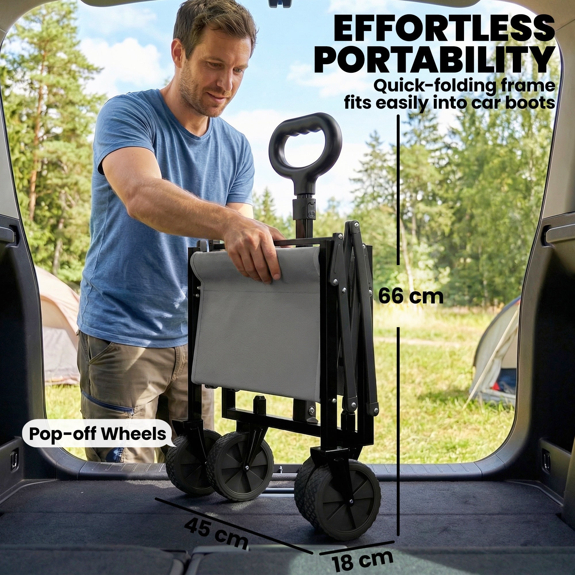 Outsunny 80L Foldable Festival Trolley on Wheels, Collapsible Wagon Cart with Drop-Down Tailgate, Adjustable Handle, Grey