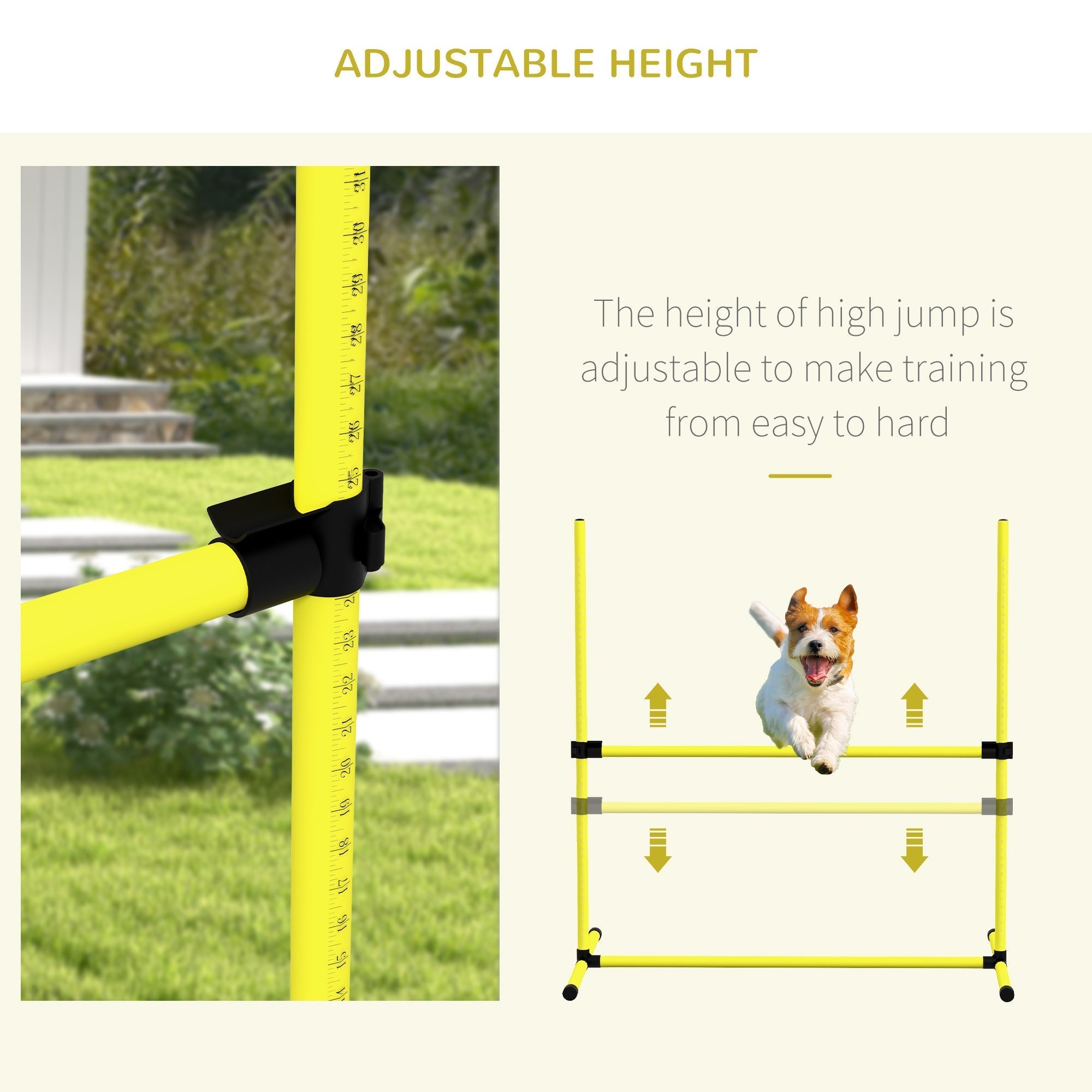 PawHut 4 Pieces Dog Agility Training Equipment, Adjustable Height Jumps Hurdle with Carrying Bag for Outdoor, Yellow