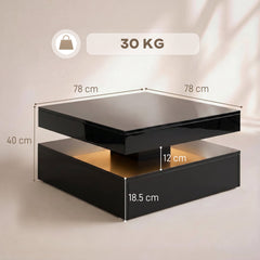 HOMCOM LED Coffee Table with Storage, 2-Tier Modern Centre Table with Open Shelf and Remote for Living Room, High Gloss Black