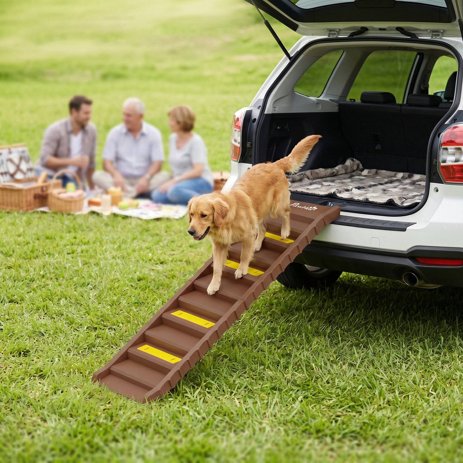 PawHut Dog Car Ramp with Anti-Slip Steps, 10-Steps Pet Stairs for Pets to Access Cars and High Beds, Brown