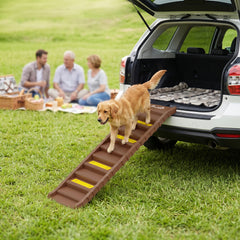 PawHut Dog Car Ramp with Anti-Slip Steps, 10-Steps Pet Stairs for Pets to Access Cars and High Beds, Brown